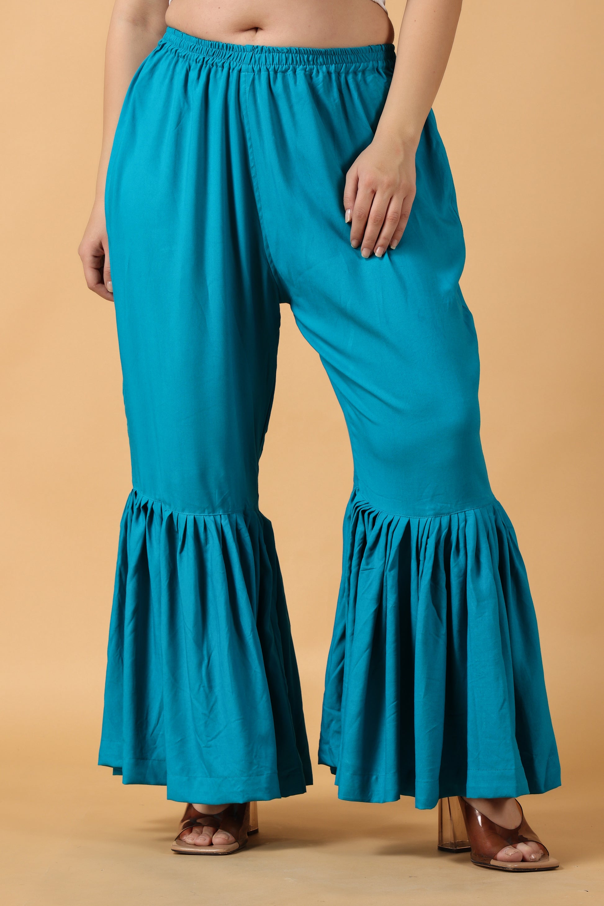 Women Plus Size Blue Sharara Rayon Palazzo | Apella