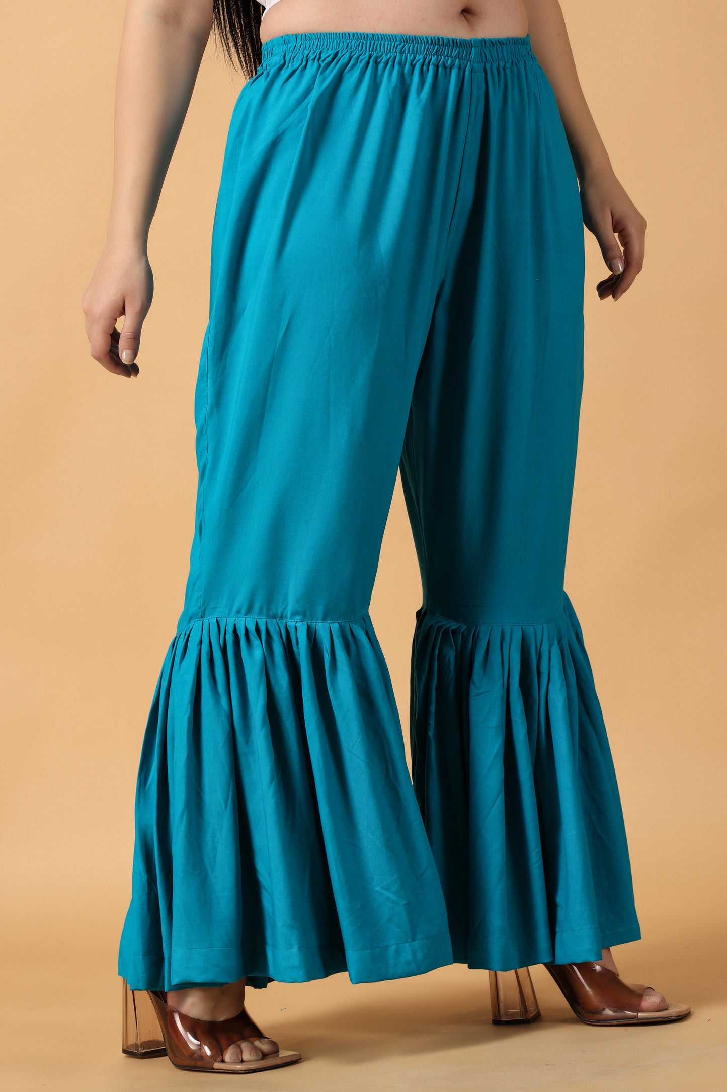 Women Plus Size Blue Sharara Rayon Palazzo | Apella
