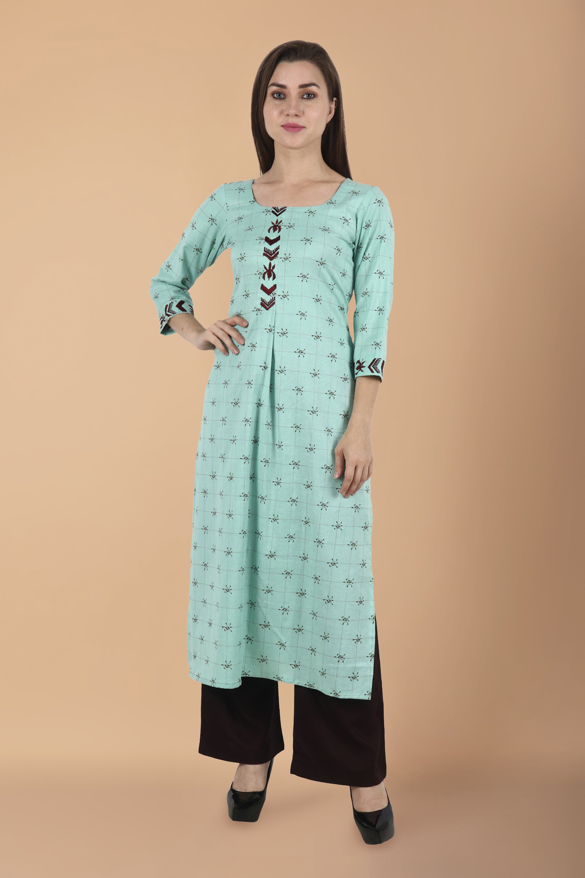Women Plus Size  Cotton Sea Green Printed Palazzo Suit | Apella
