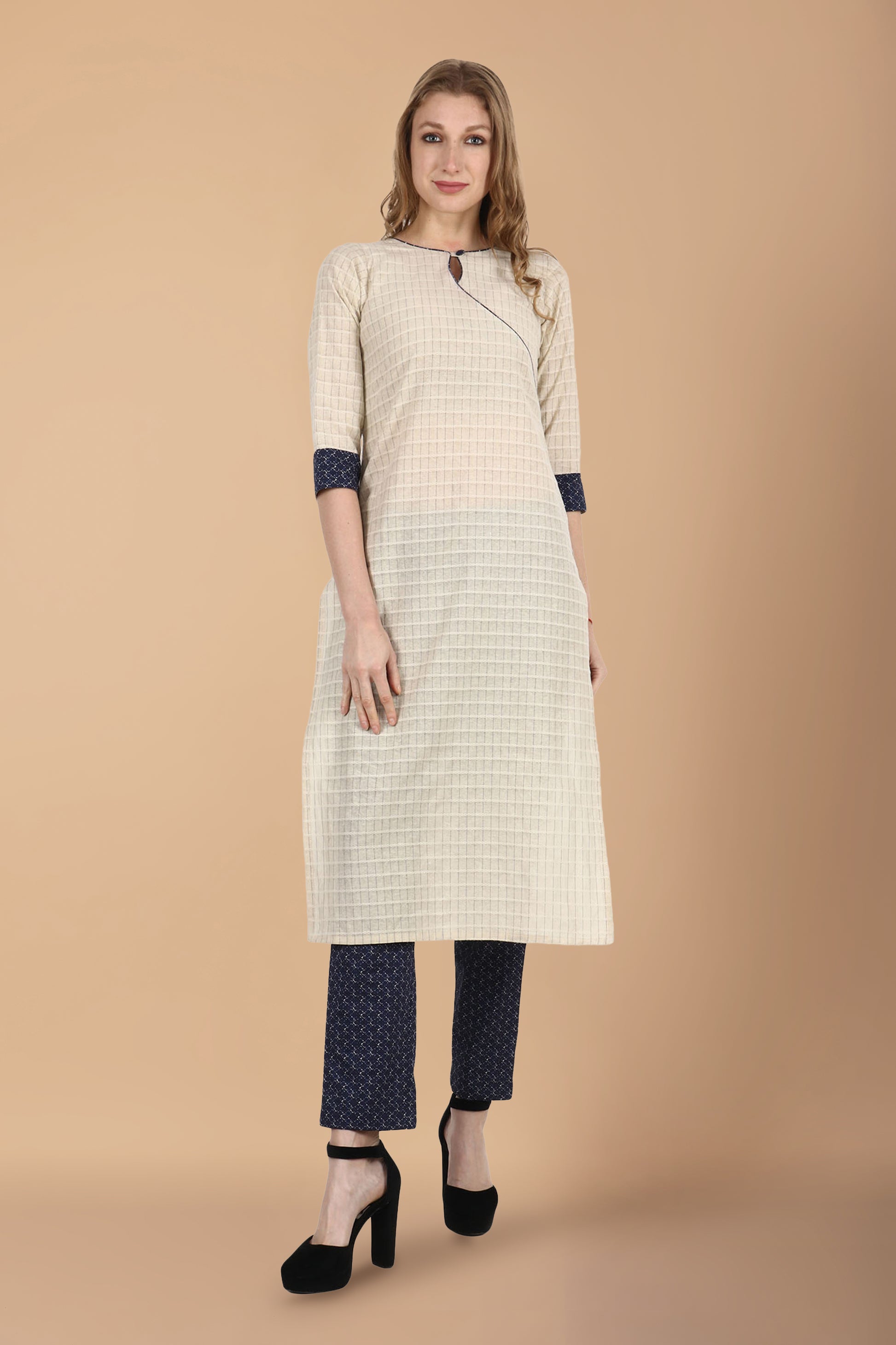  Women Plus Size Cream cotton kurti with palazzo set | Apella 