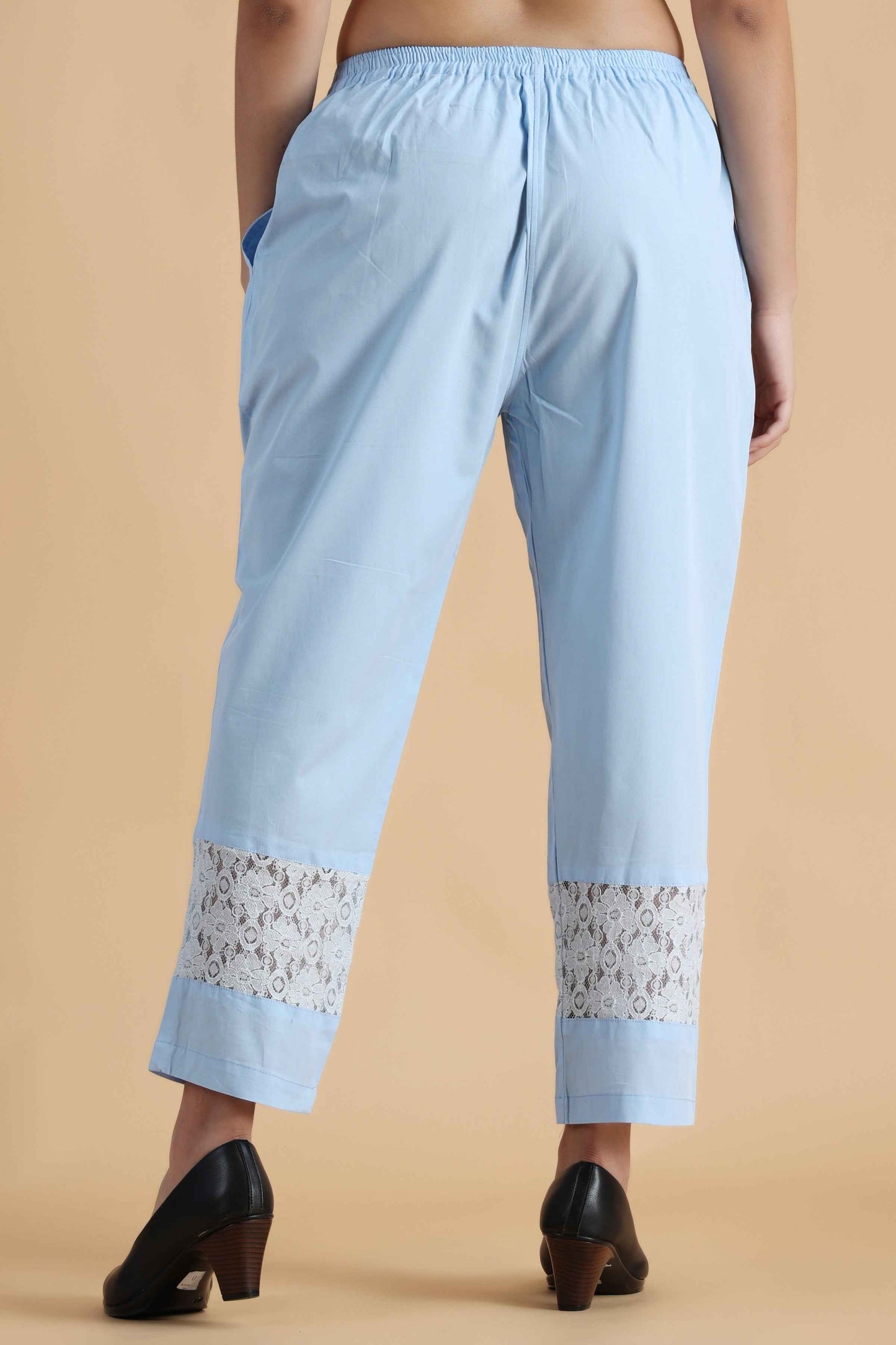 Buy Plus Size ​Ice Blue Detailed Cotton Palazzo At Apella | Sizes XS to 10 XL | India | Free Delivery | Customized