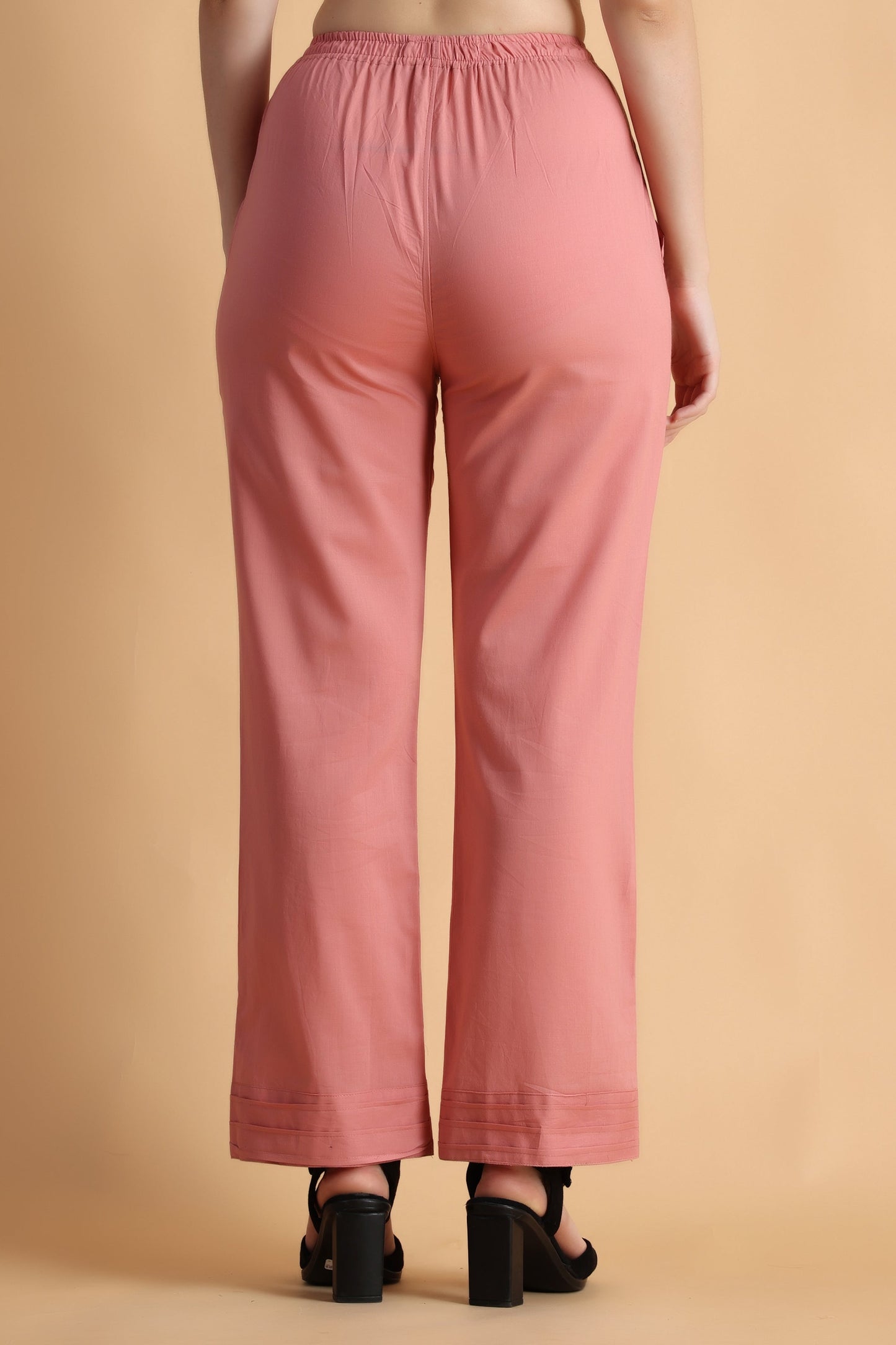 Women Plus Size Pink Pintucked Cotton Palazzo | Apella