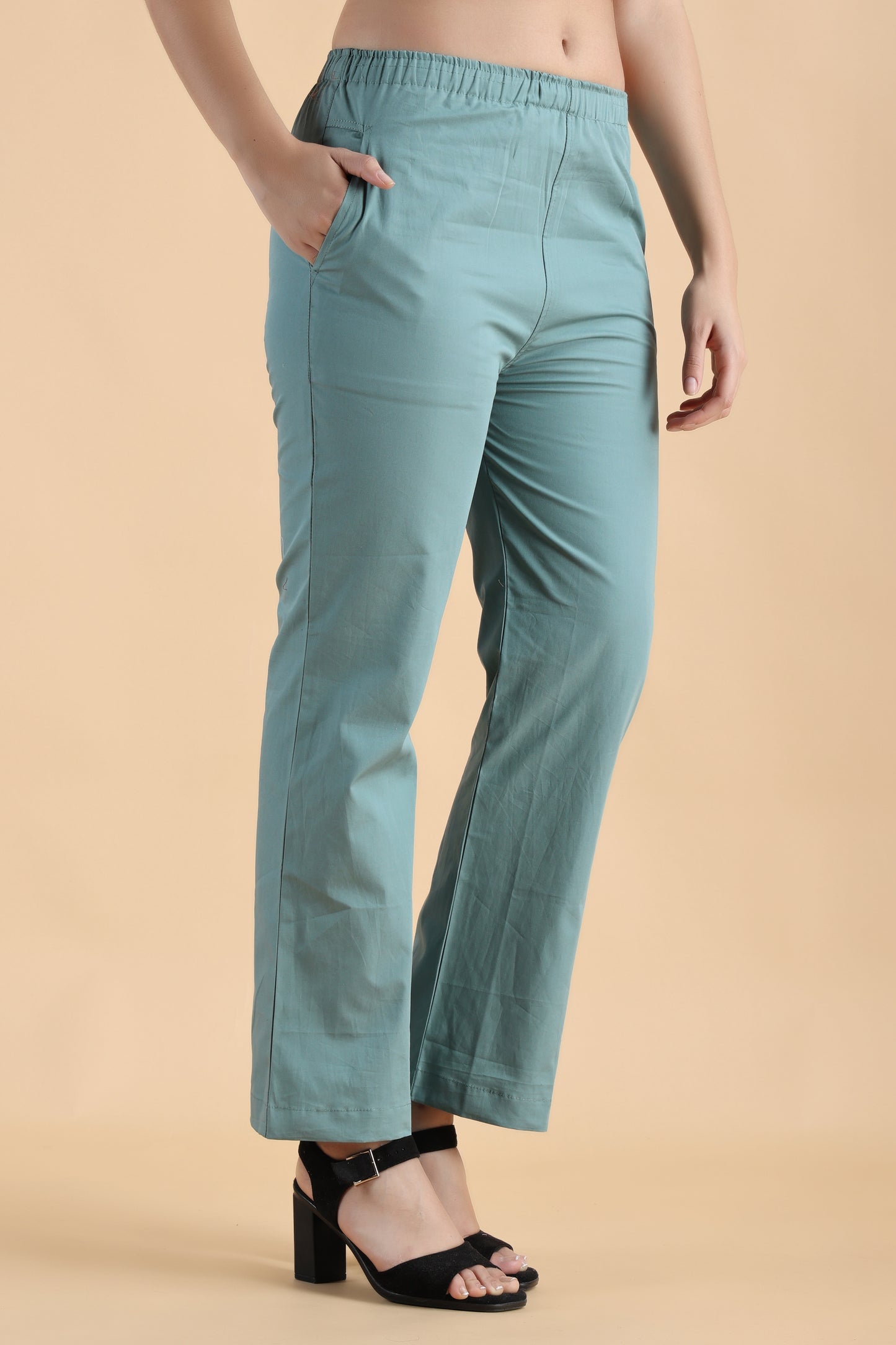 Women Plus Size Greyish Green cotton palazzo pants | Apella