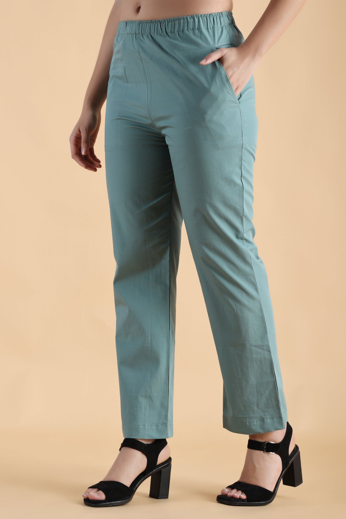 Women Plus Size Greyish Green cotton palazzo pants | Apella