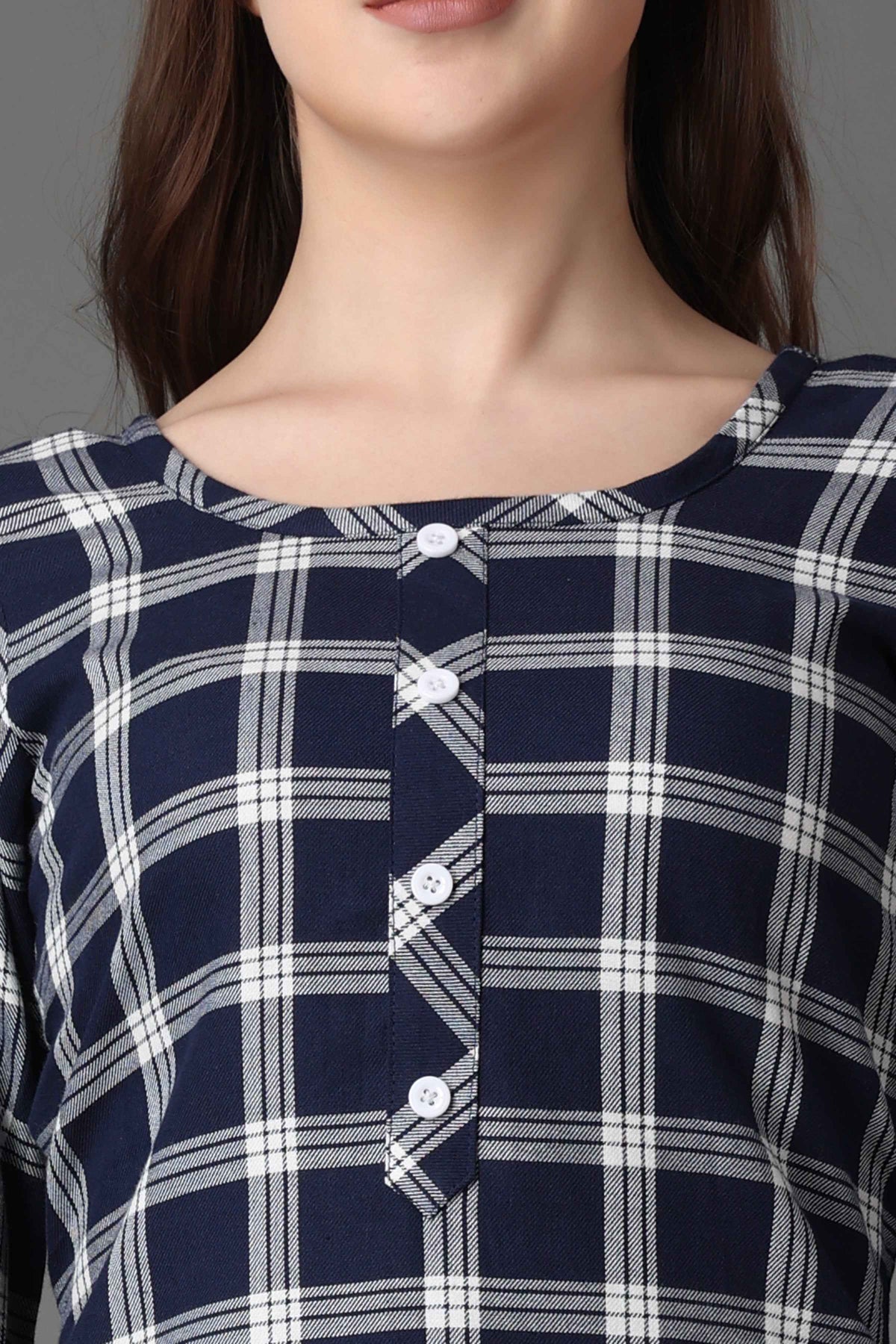 Buy Plus Size ​Twilight Blue Checked Short Kurta At Apella | Sizes XS to 10 XL | India | Free Delivery | Customized