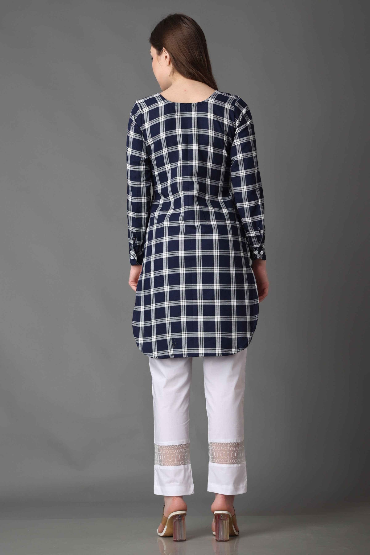Buy Plus Size ​Twilight Blue Checked Short Kurta At Apella | Sizes XS to 10 XL | India | Free Delivery | Customized