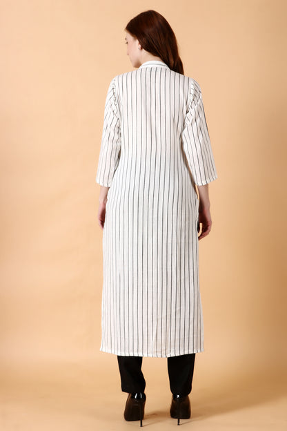 Women's Plus Size White Striped cotton kurti with palazzo set | Apella