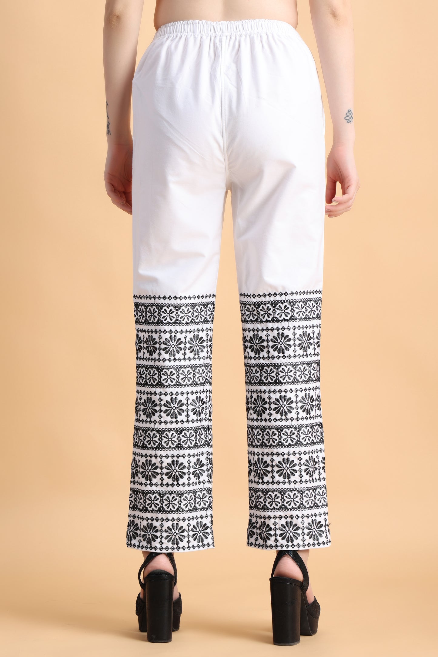 Women Plus Size White cotton palazzo pants | Apella