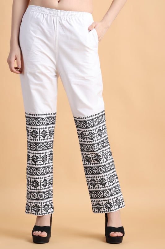 Women Plus Size White cotton palazzo pants | Apella 