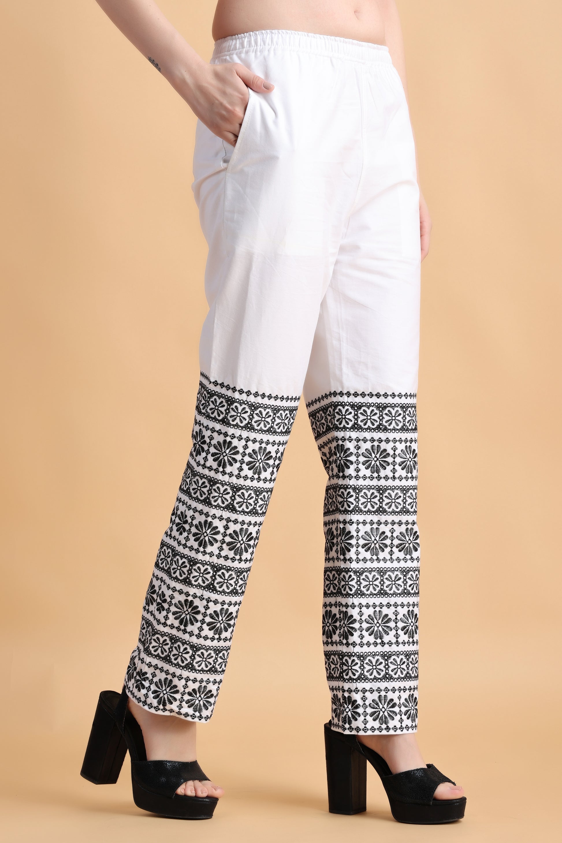 Women Plus Size White cotton palazzo pants | Apella