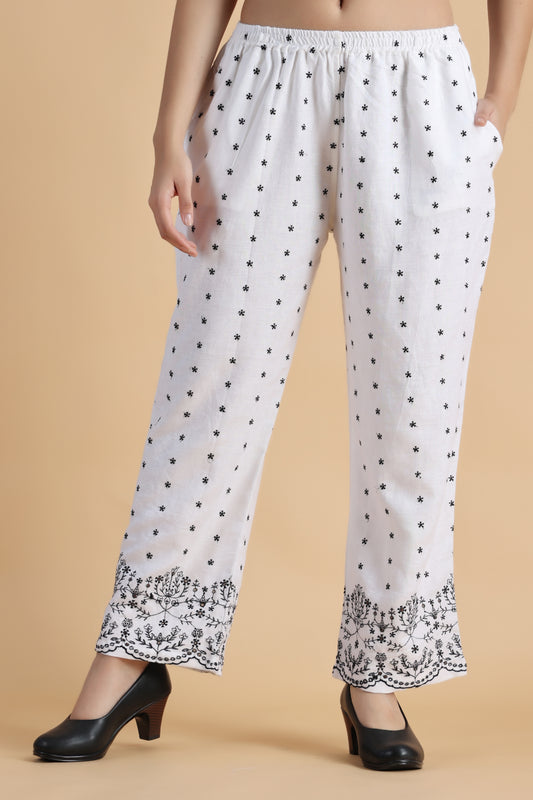 Women Plus Size White Rayon palazzo pants | Apella 