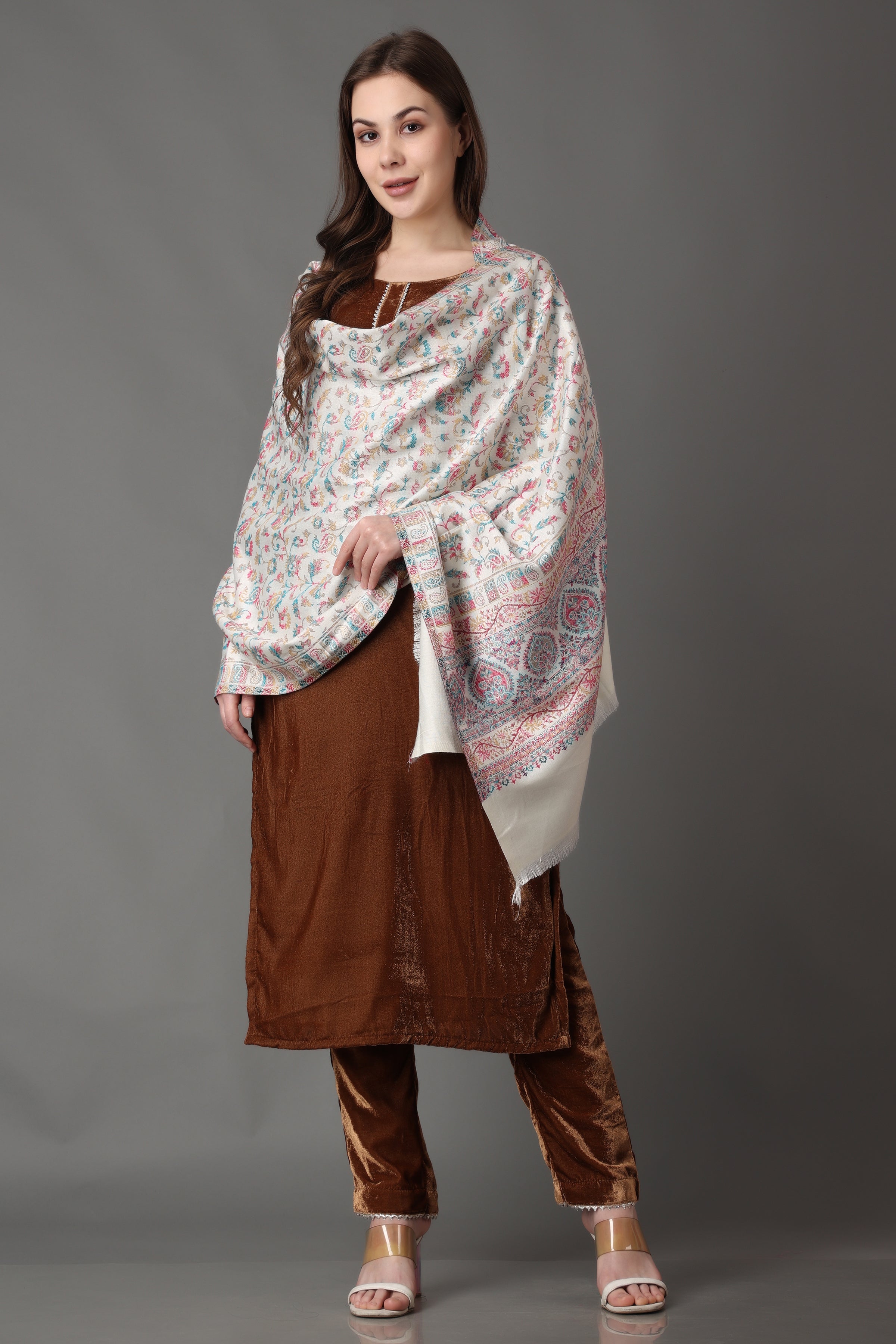 Latest Designer Winter Pashmina Suits with Shawl