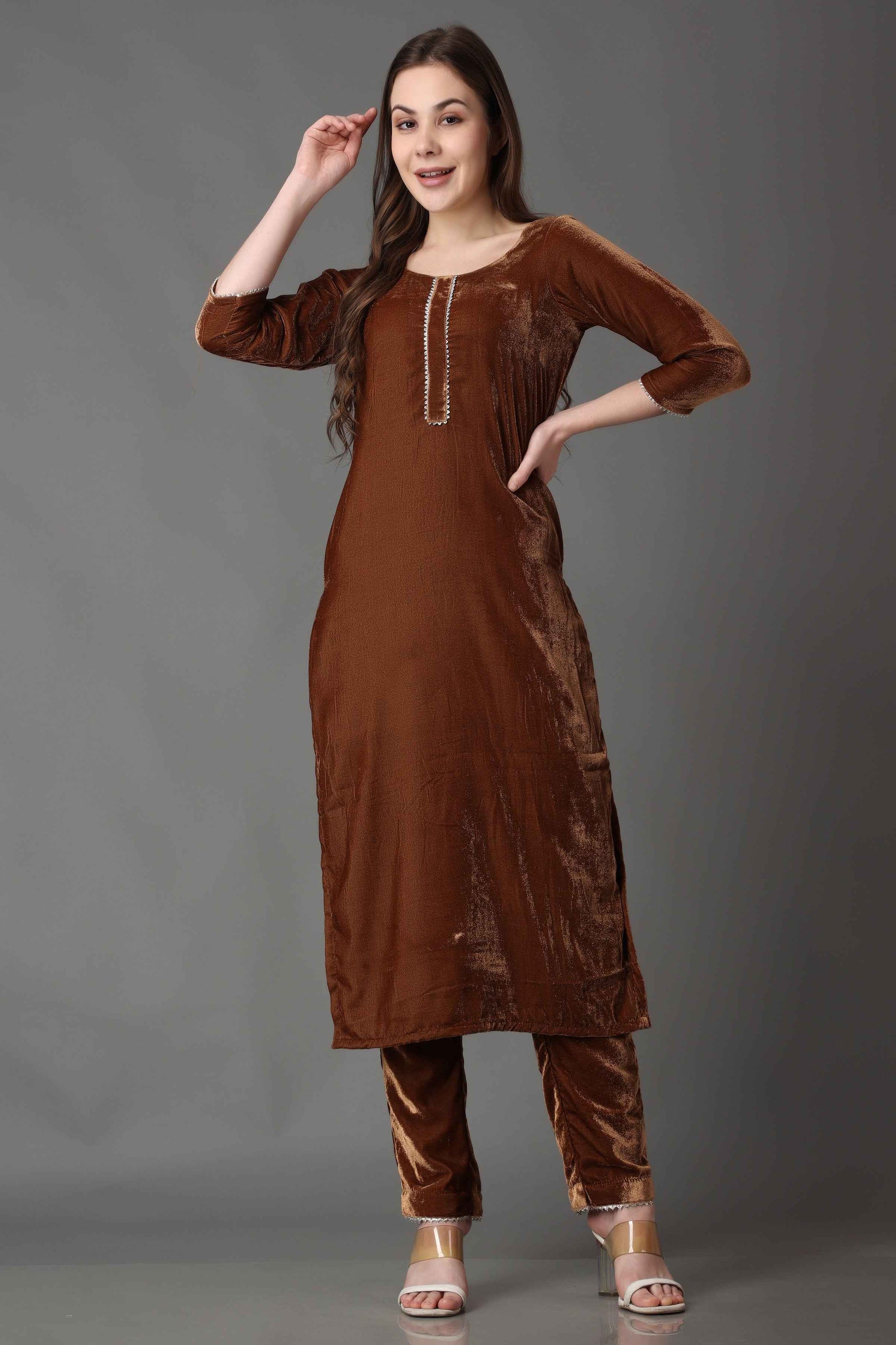 Buy Plus Size Brown Shimmer Velvet Suit | Apella - The XS to 10XL Store Buy Plus Size Brown Shimmer Velvet Suit | Apella - The XS to 10XL Store