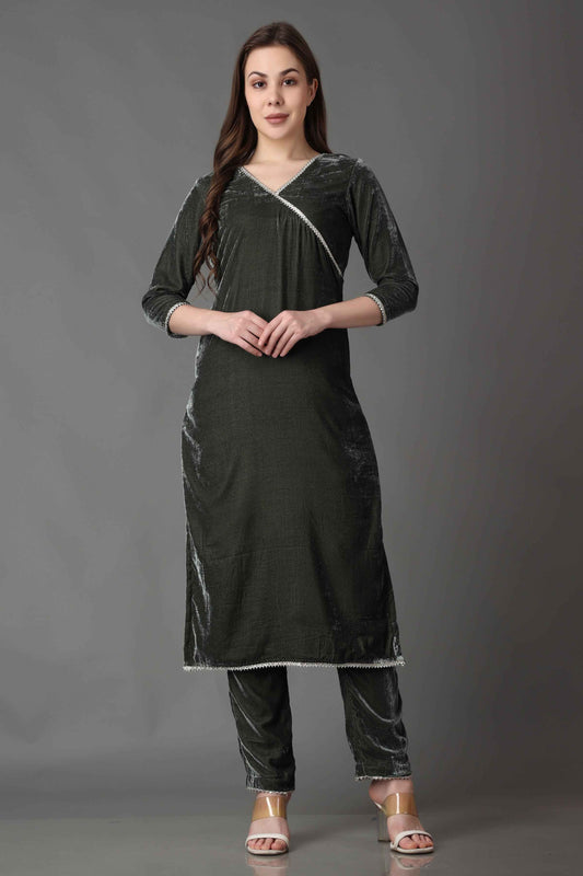 Buy Plus Size ​Stellar Green Velvet Suit At Apella | Sizes XS to 10 XL | India | Free Delivery | Customized