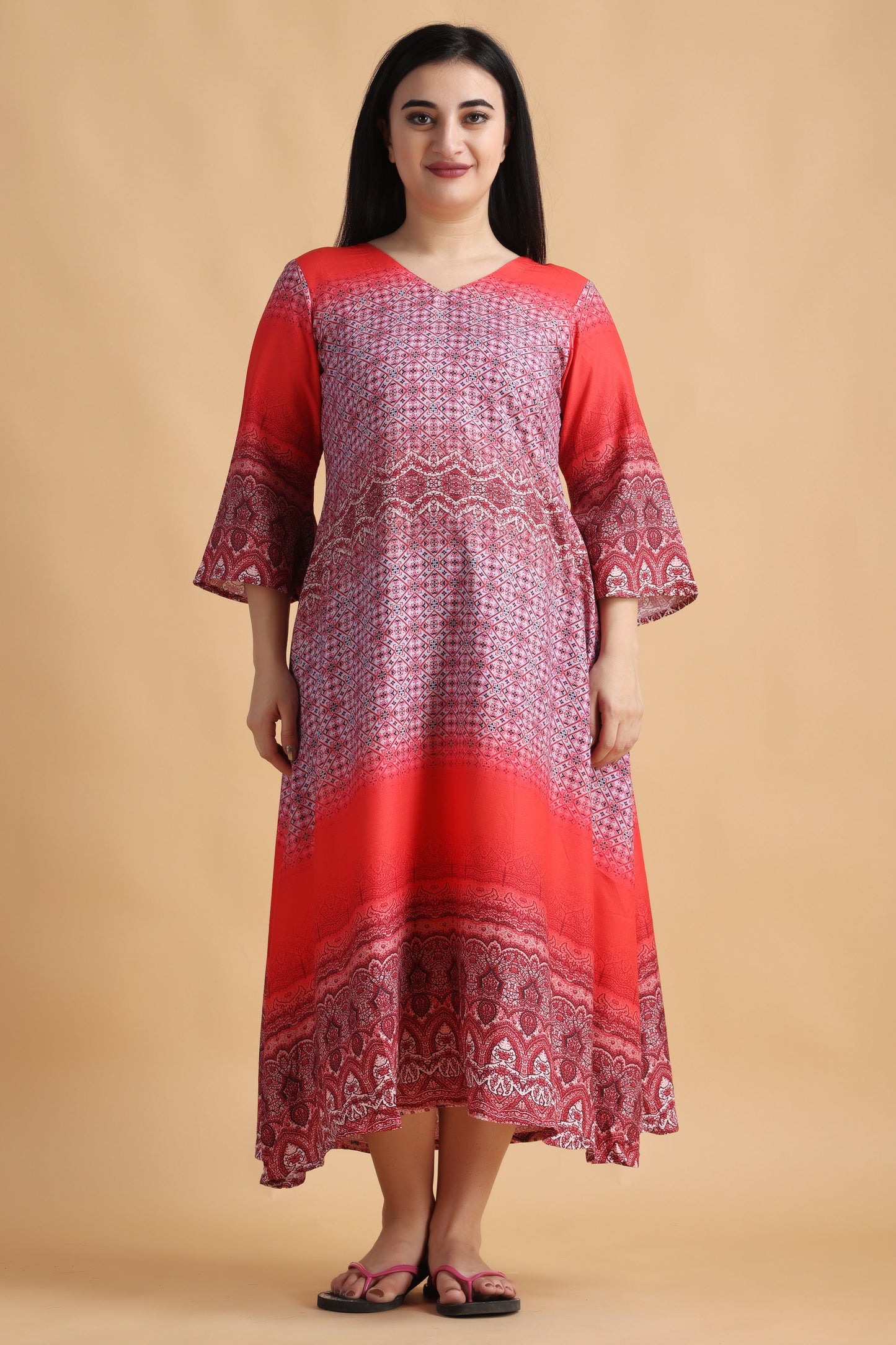 Women Plus Size Pink Printed Maternity Gowns Online | Apella