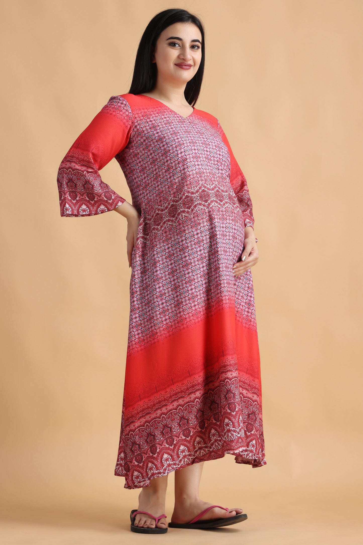 Women Plus Size Pink Printed Maternity Gowns Online | Apella
