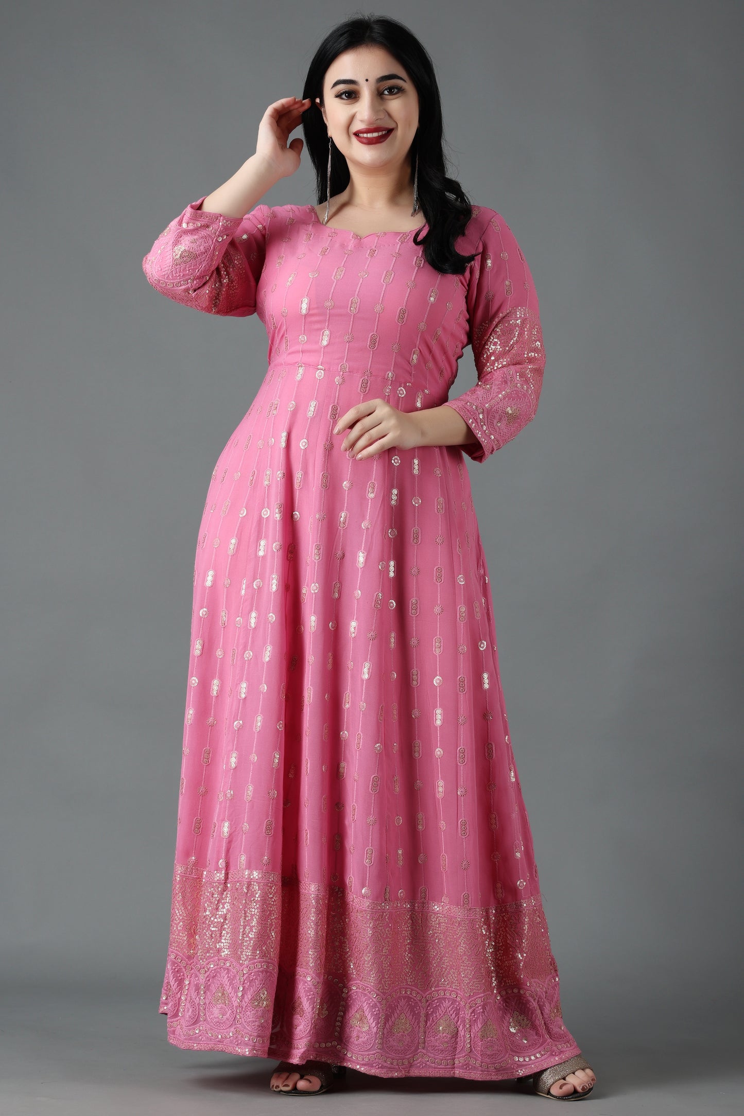 Parfait Pink Sequin Anarkali Dress