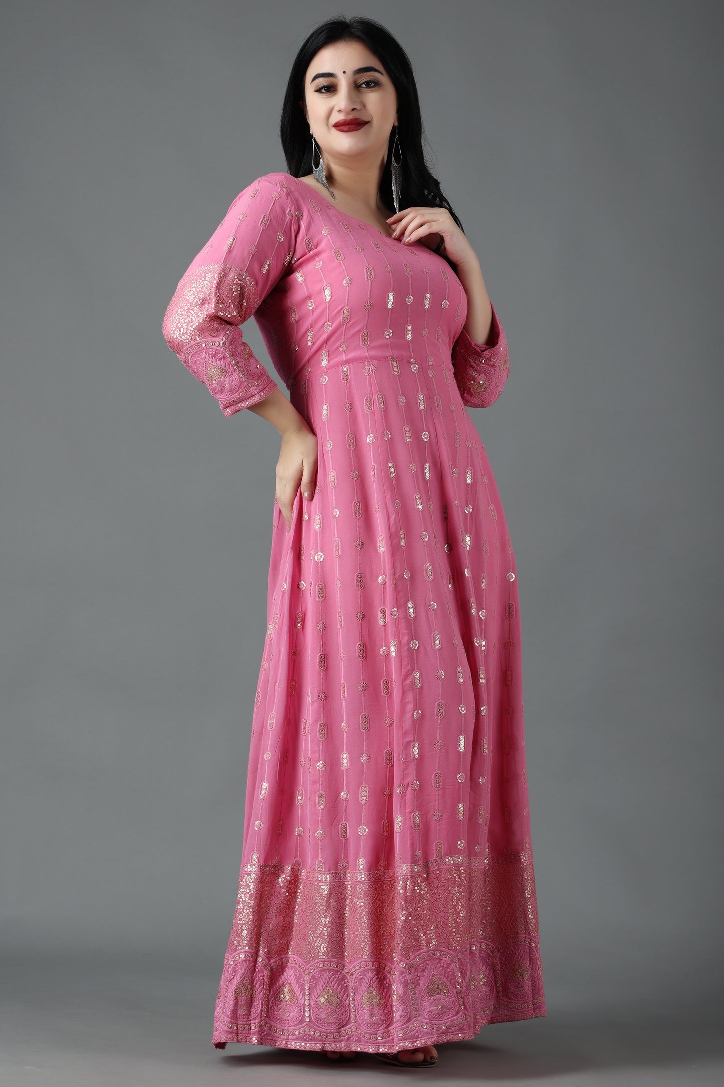 Parfait Pink Sequin Anarkali Dress