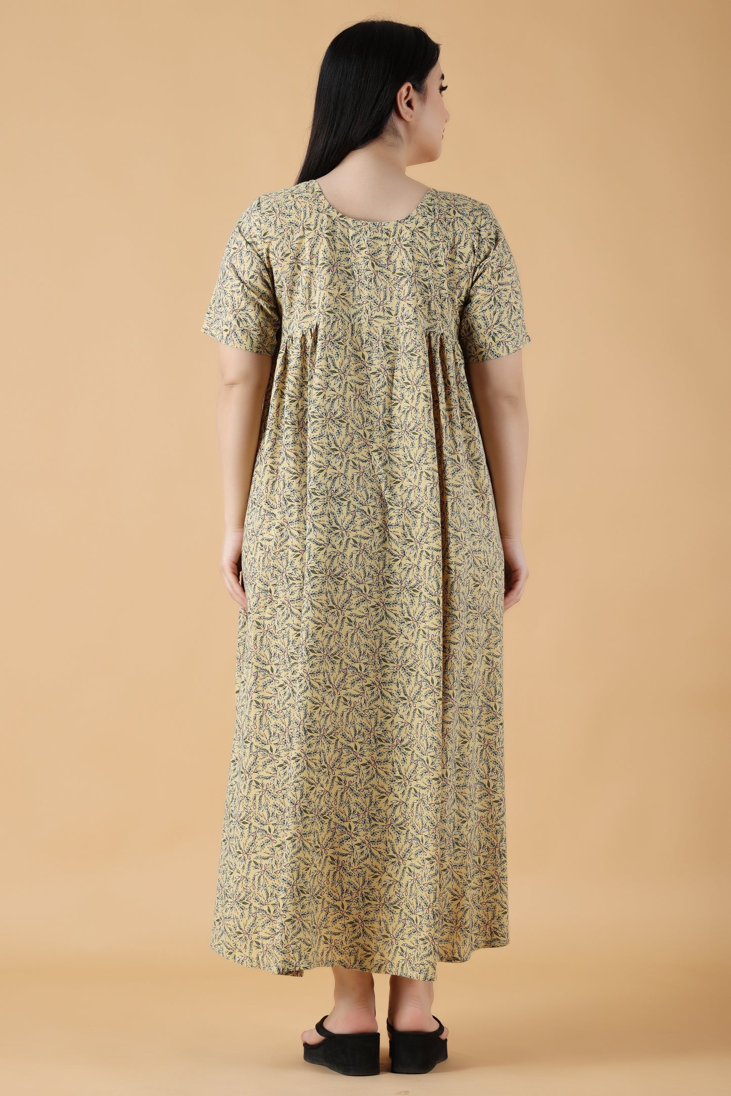 Beige Printed Rayon Night Gown