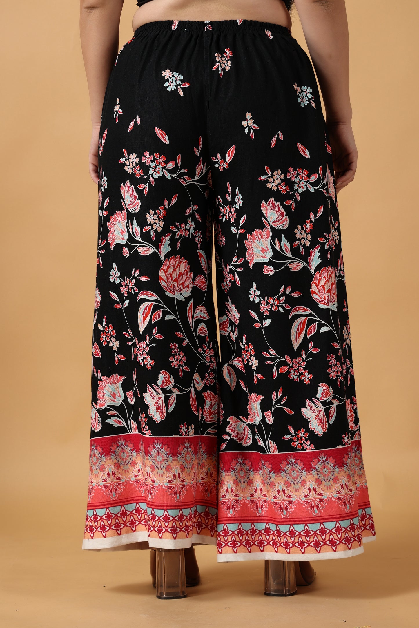 Women Plus Size Black Rayon Printed Skirt Palazzo | Apella