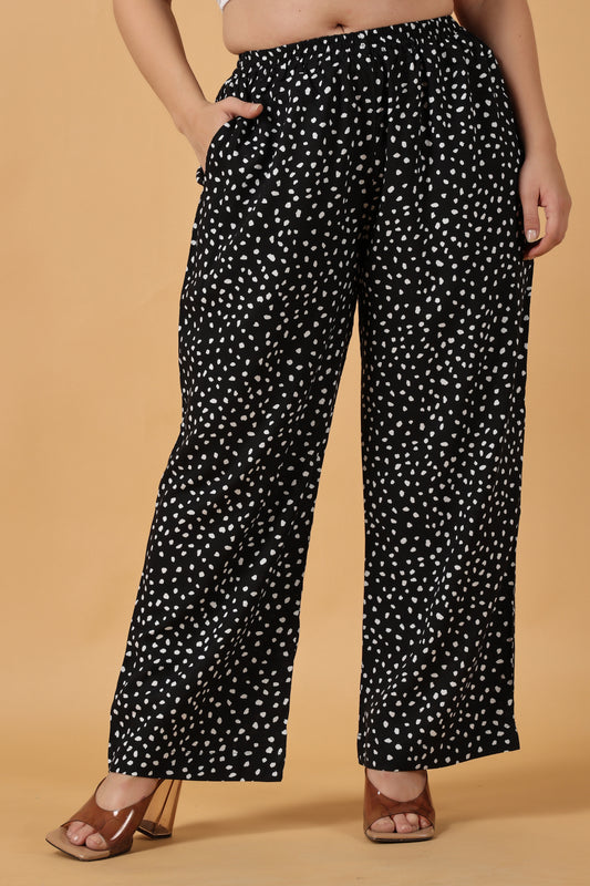 Women Plus Size Black Printed Rayon palazzo pants | Apella