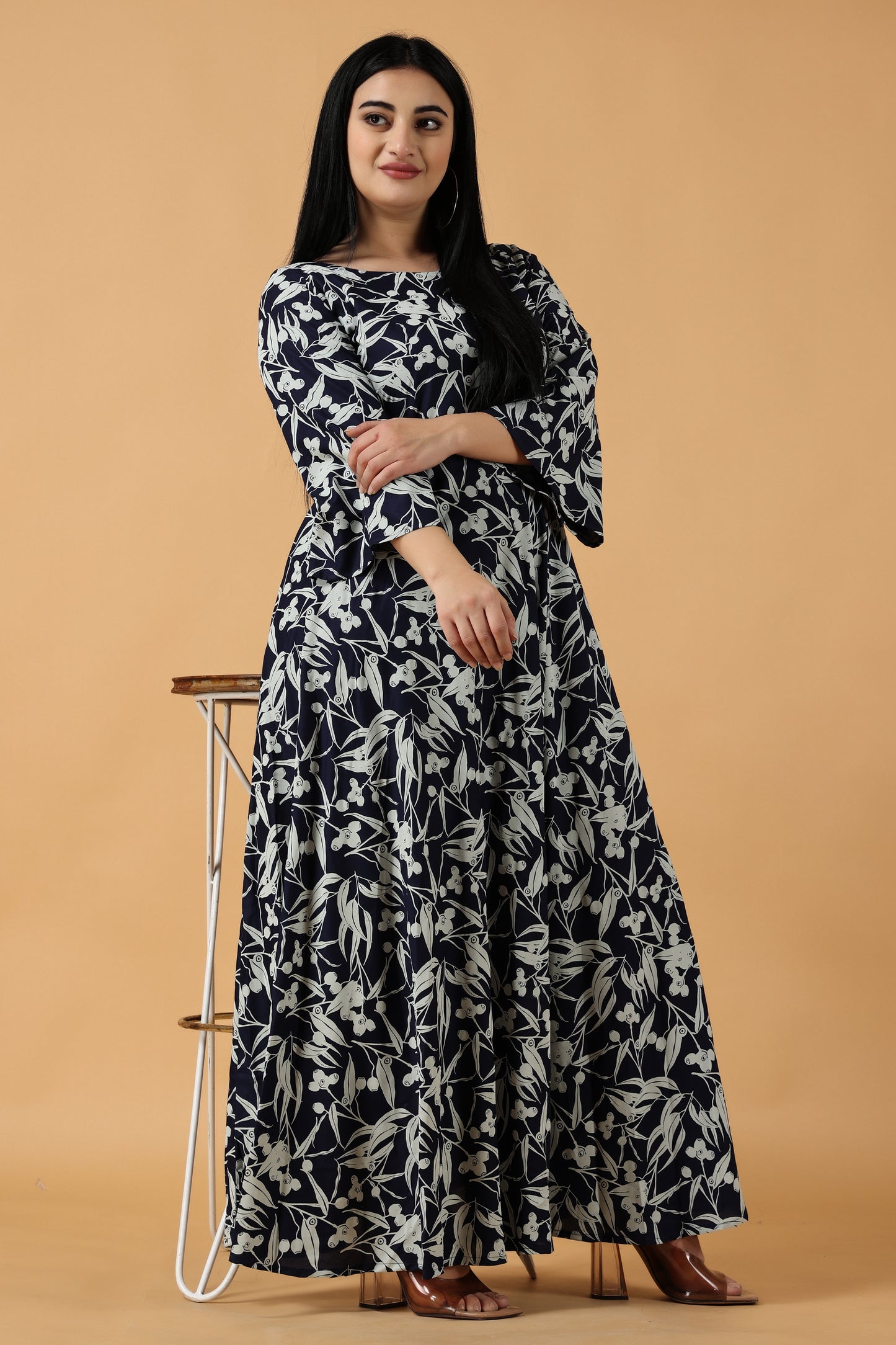 Women Plus Size Navy Blue Printed Rayon summer dresses for girls | Apella