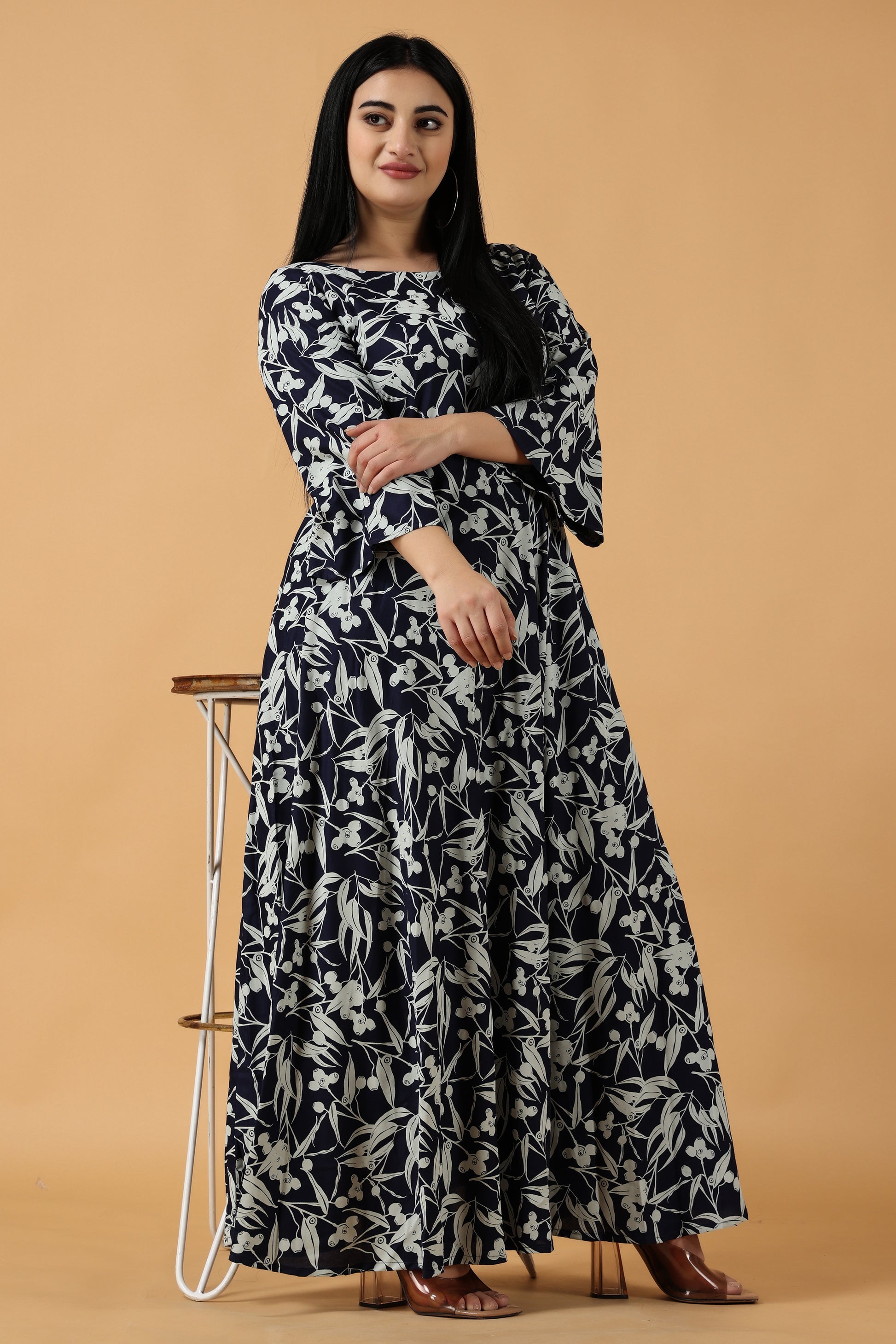 Women Plus Size Navy Blue Printed Rayon summer dresses for girls | Apella