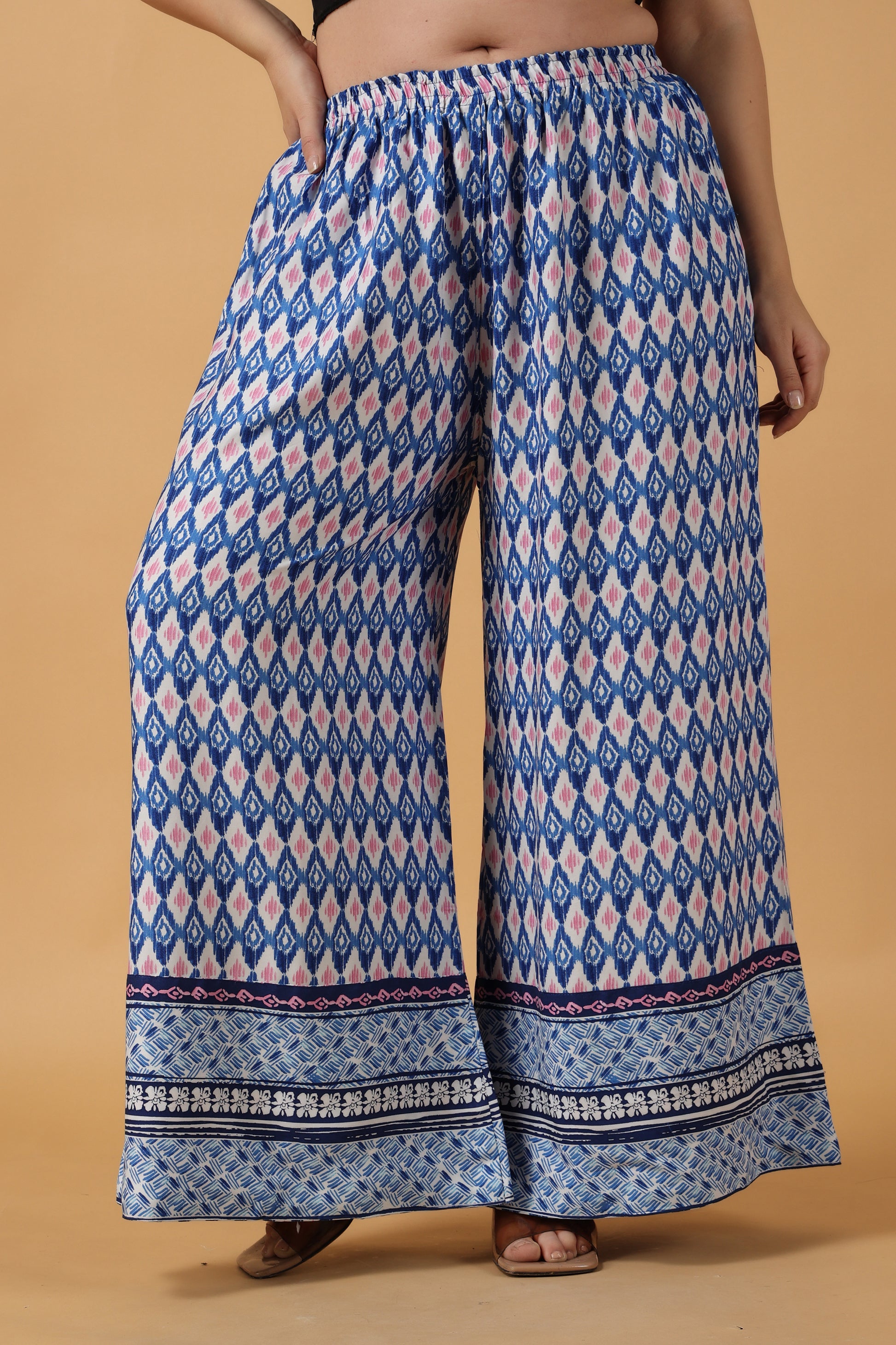 Women's Plus Size Blue Printed palazzo pants for women | Apella