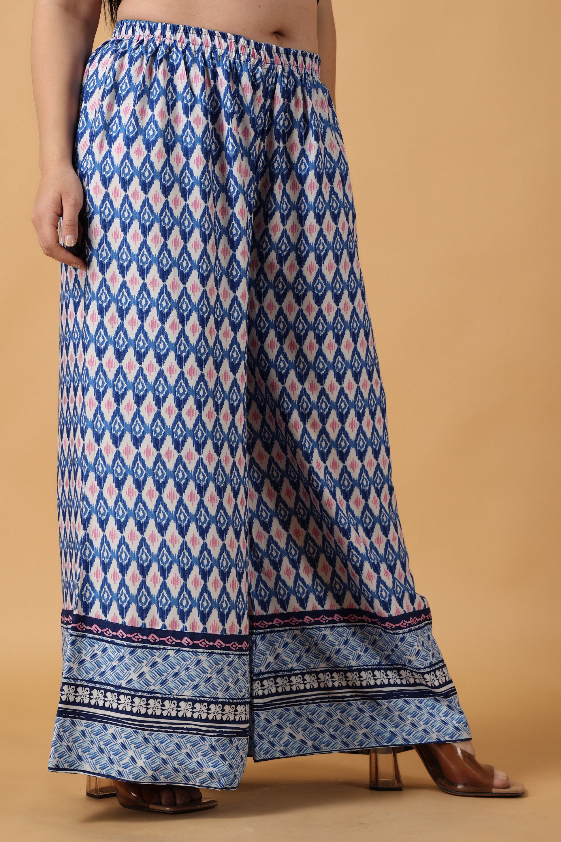 Women's Plus Size Blue Printed palazzo pants for women | Apella