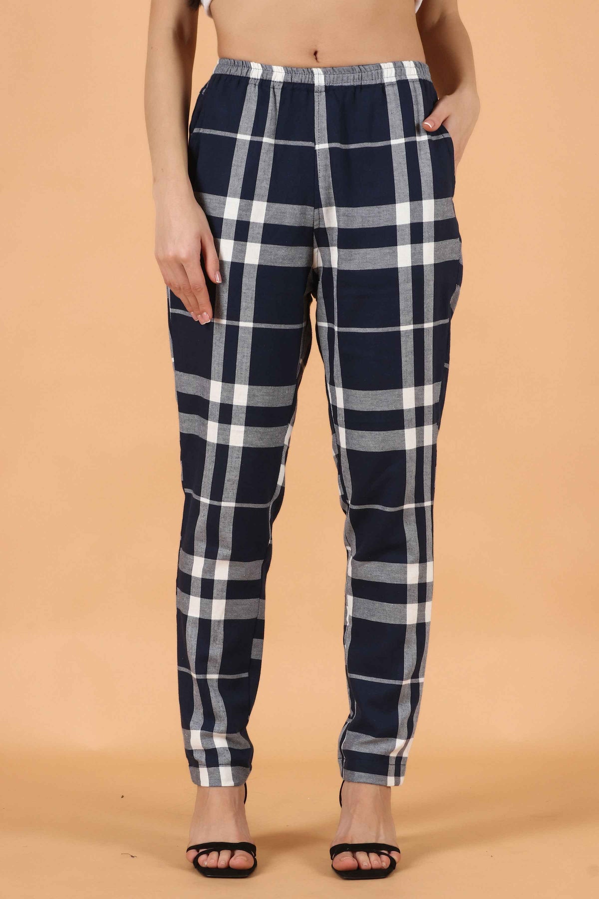 Buy Plus Size ​Blue Grid Woollen Pajama At Apella | Sizes XS to 10 XL | India | Free Delivery | Customized