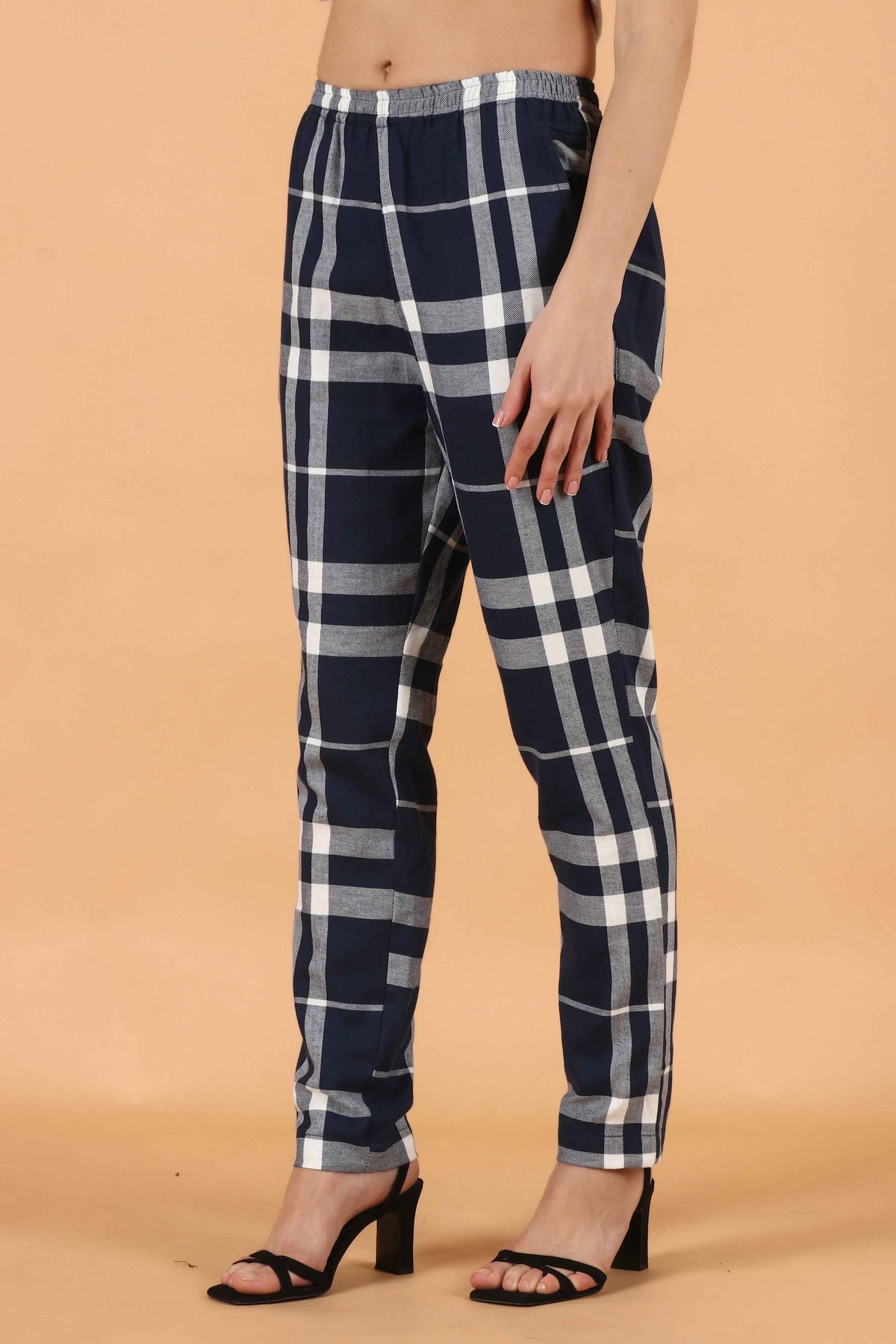 Buy Plus Size ​Blue Grid Woollen Pajama At Apella | Sizes XS to 10 XL | India | Free Delivery | Customized