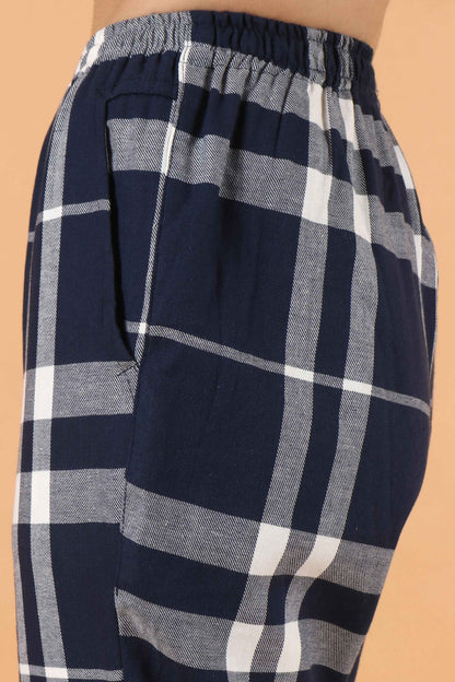 Buy Plus Size ​Blue Grid Woollen Pajama At Apella | Sizes XS to 10 XL | India | Free Delivery | Customized