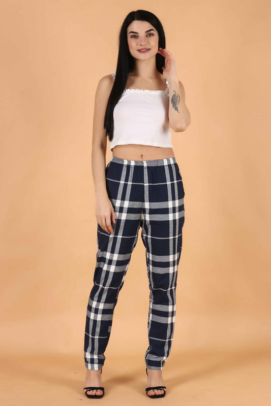 Buy Plus Size ​Blue Grid Woollen Pajama At Apella | Sizes XS to 10 XL | India | Free Delivery | Customized