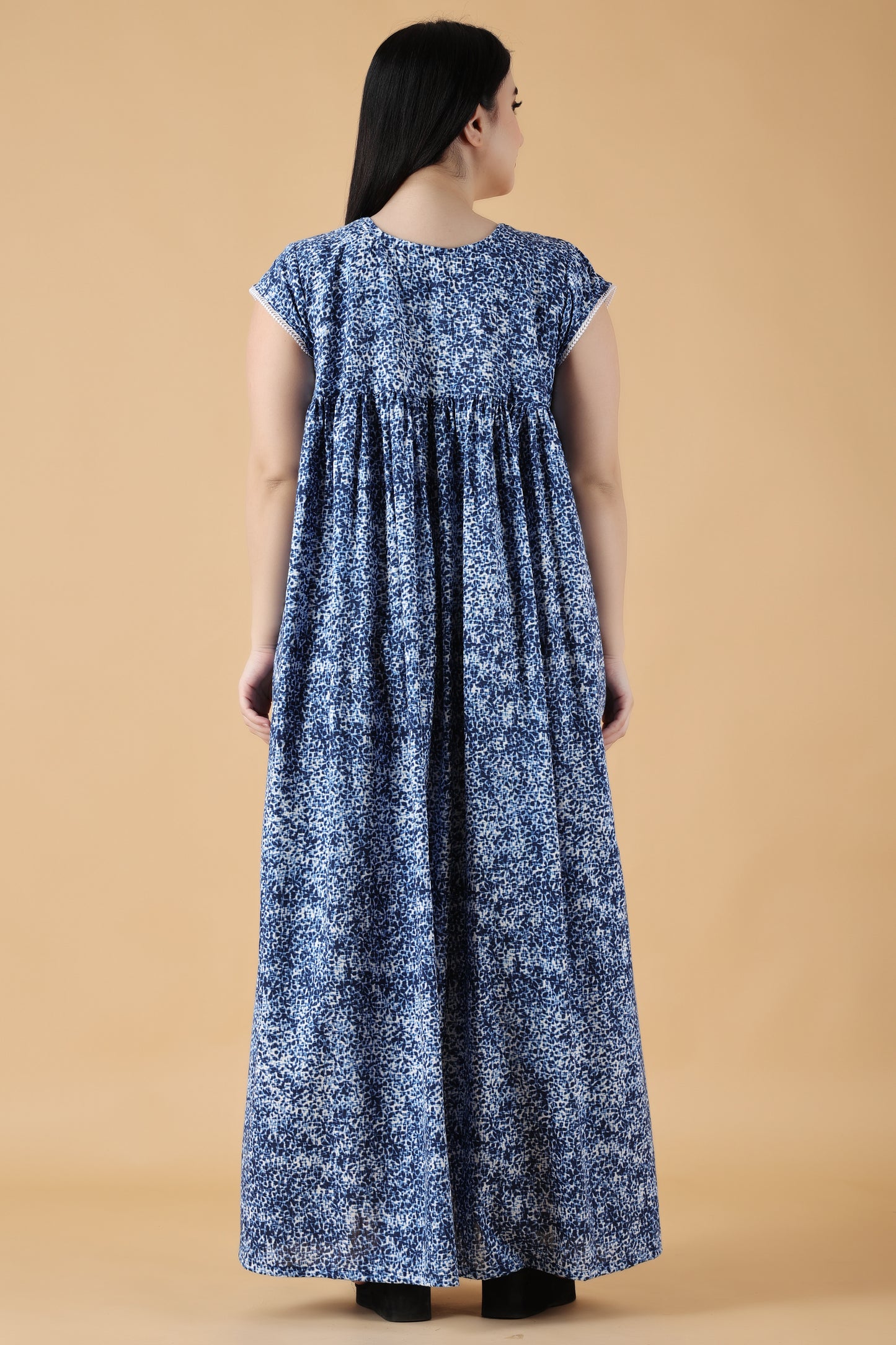 Blue Printed Rayon Night Gown