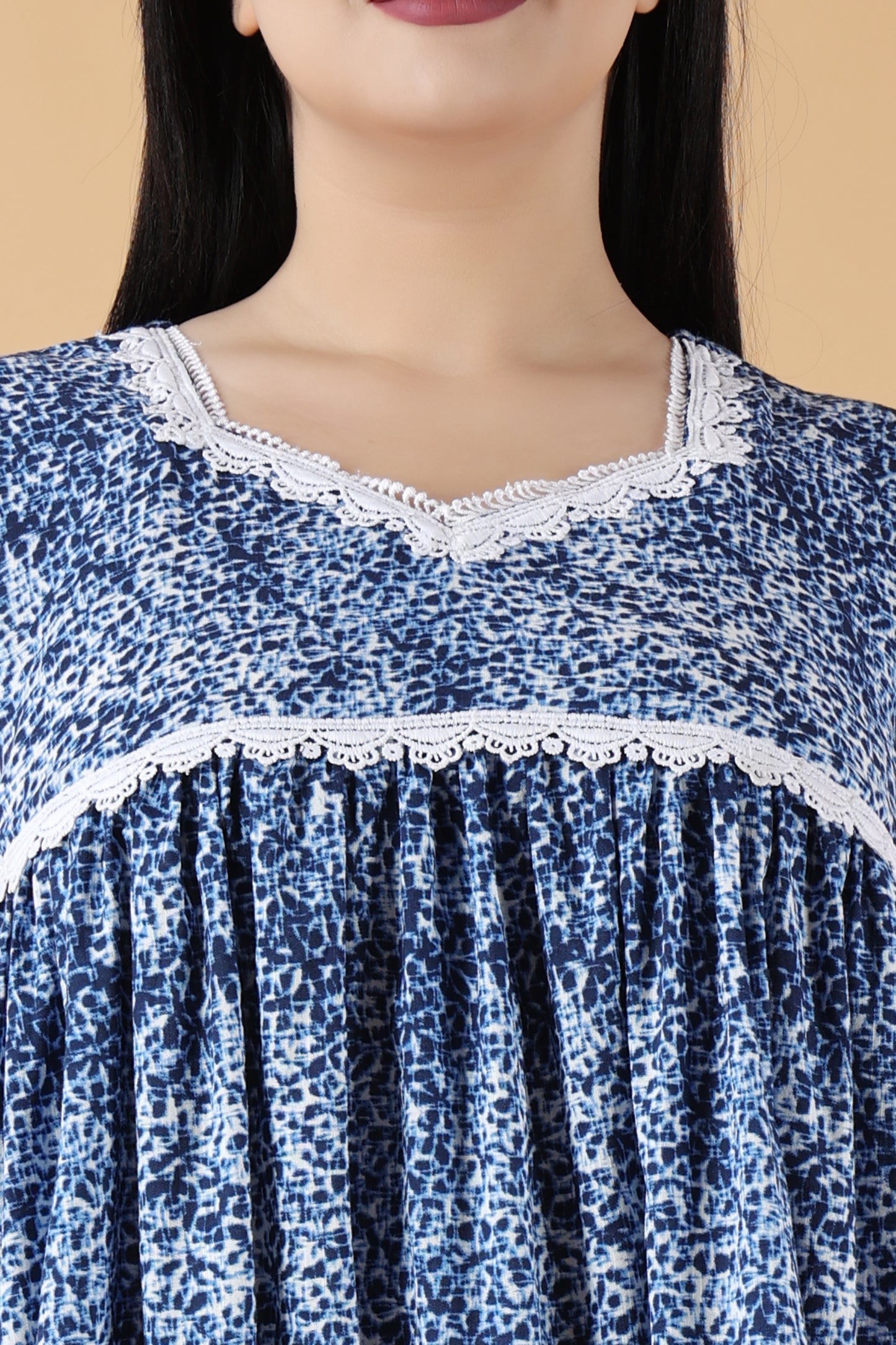 Blue Printed Rayon Night Gown