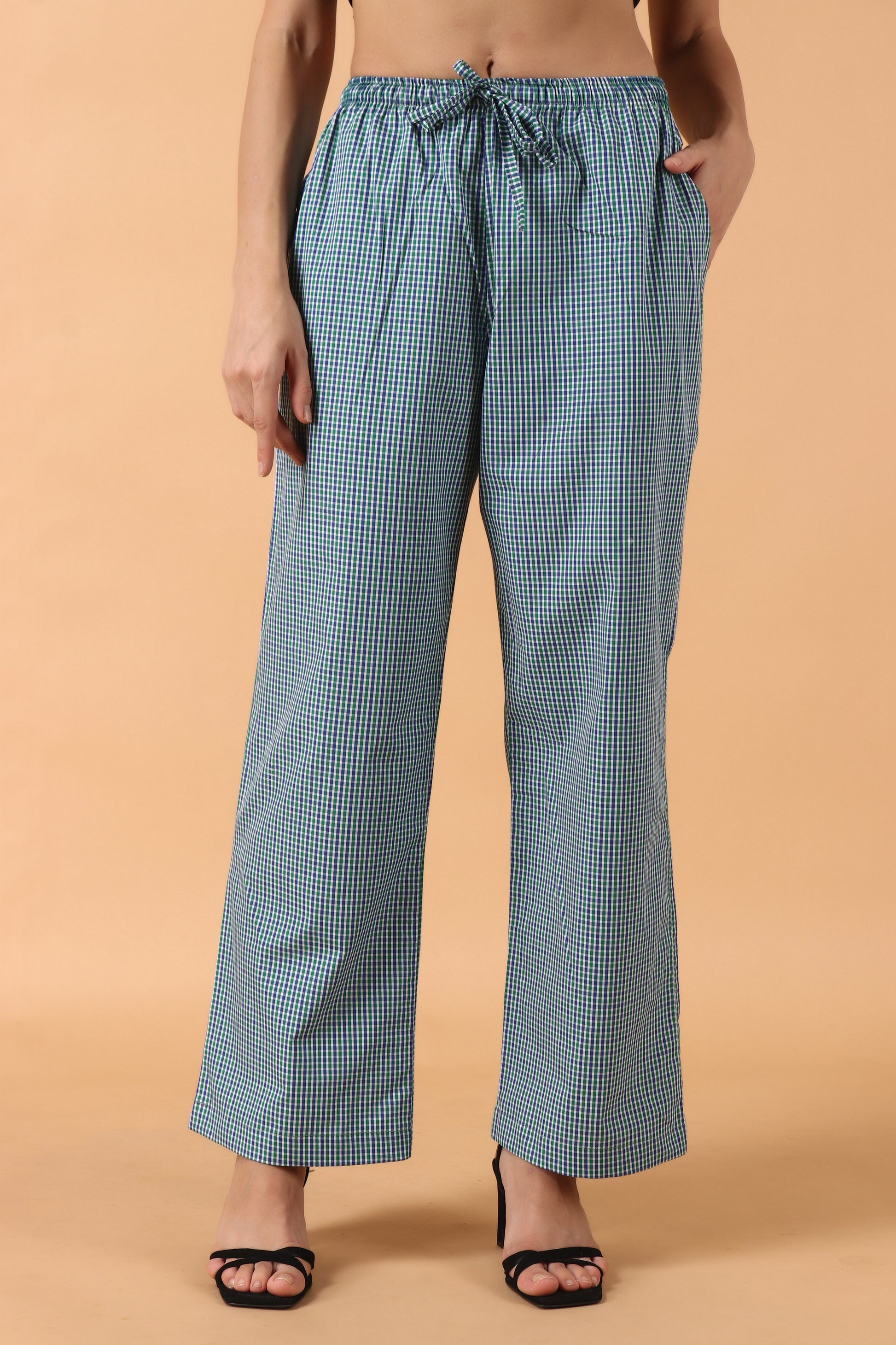 All Size, Blue, Cotton Pajama, Cotton Pyjama, Double Side Pockets, Dual Side Pockets, Full Elasticized Waistline, Grid Pattern, Plus Size, Poly Cotton, Pyjama, Two Side Pockets