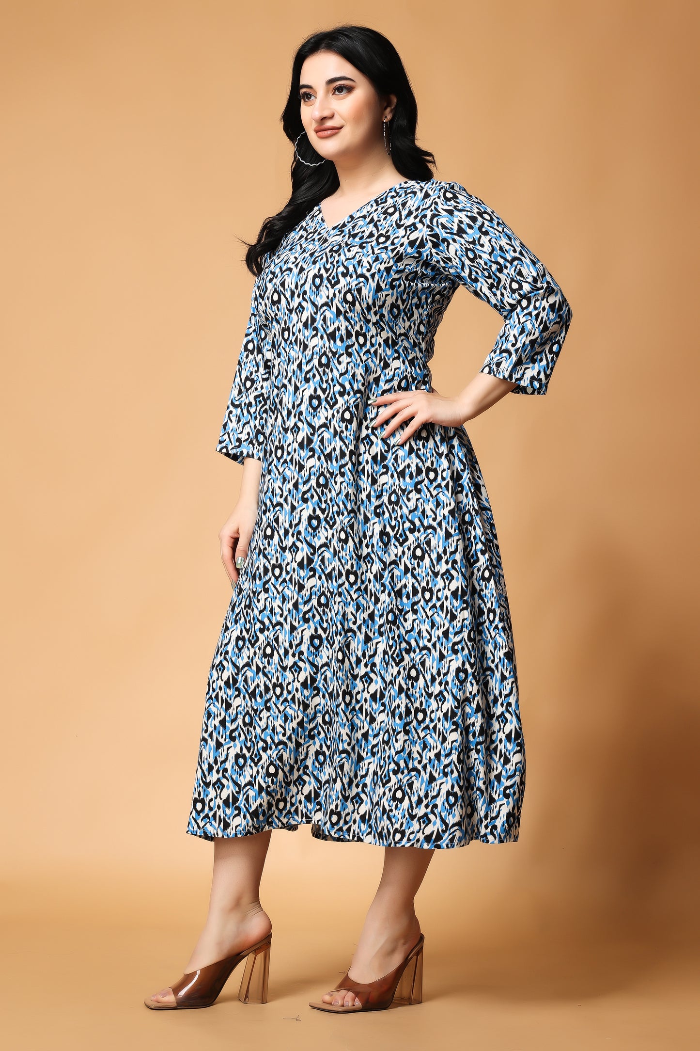 Blue Horizon Printed Rayon Dress