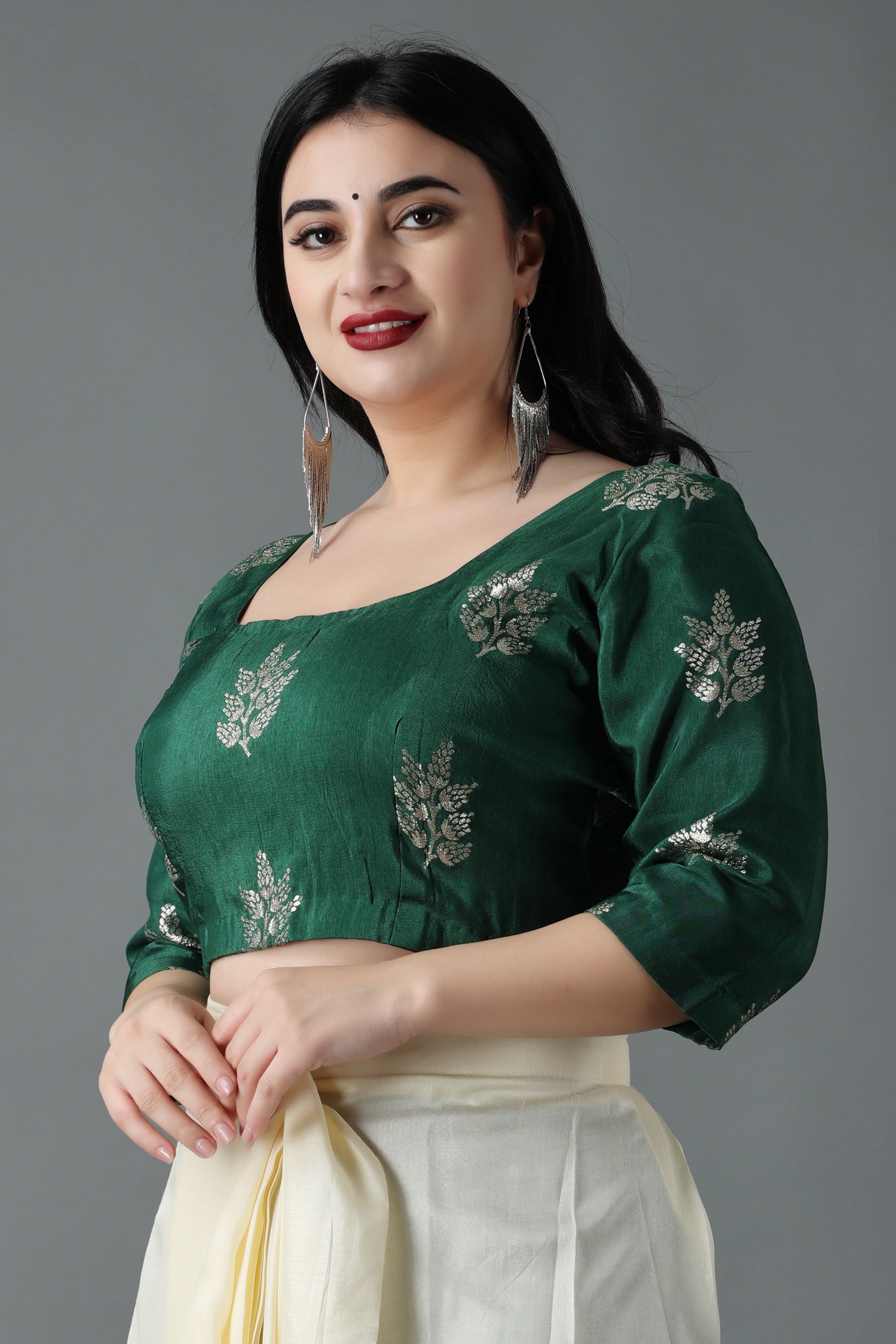 Women Plus Size Silk Green Fancy Blouse 