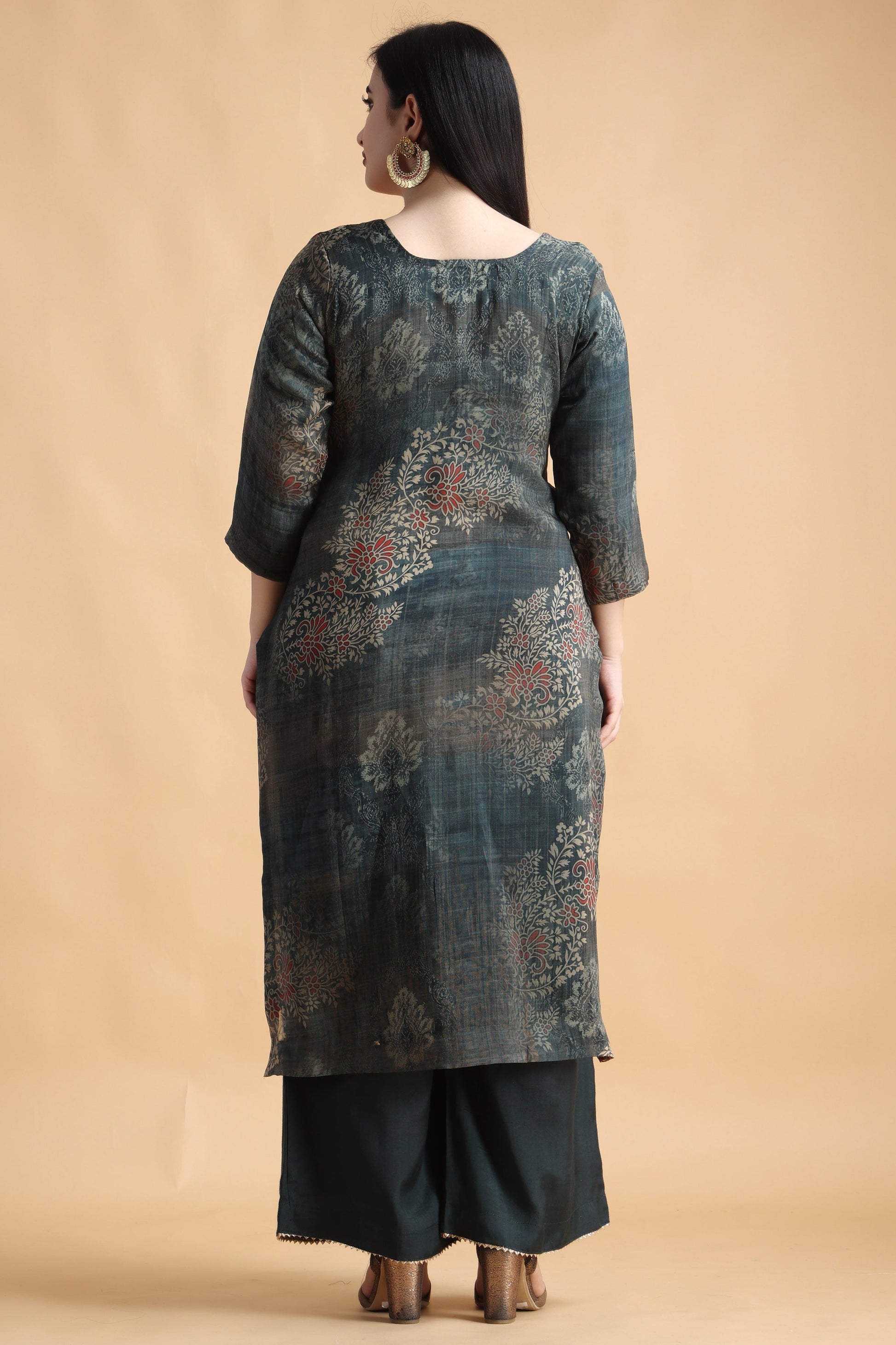 Womens Plus Size Black Fancy silk Kurti Pant Set | Apella