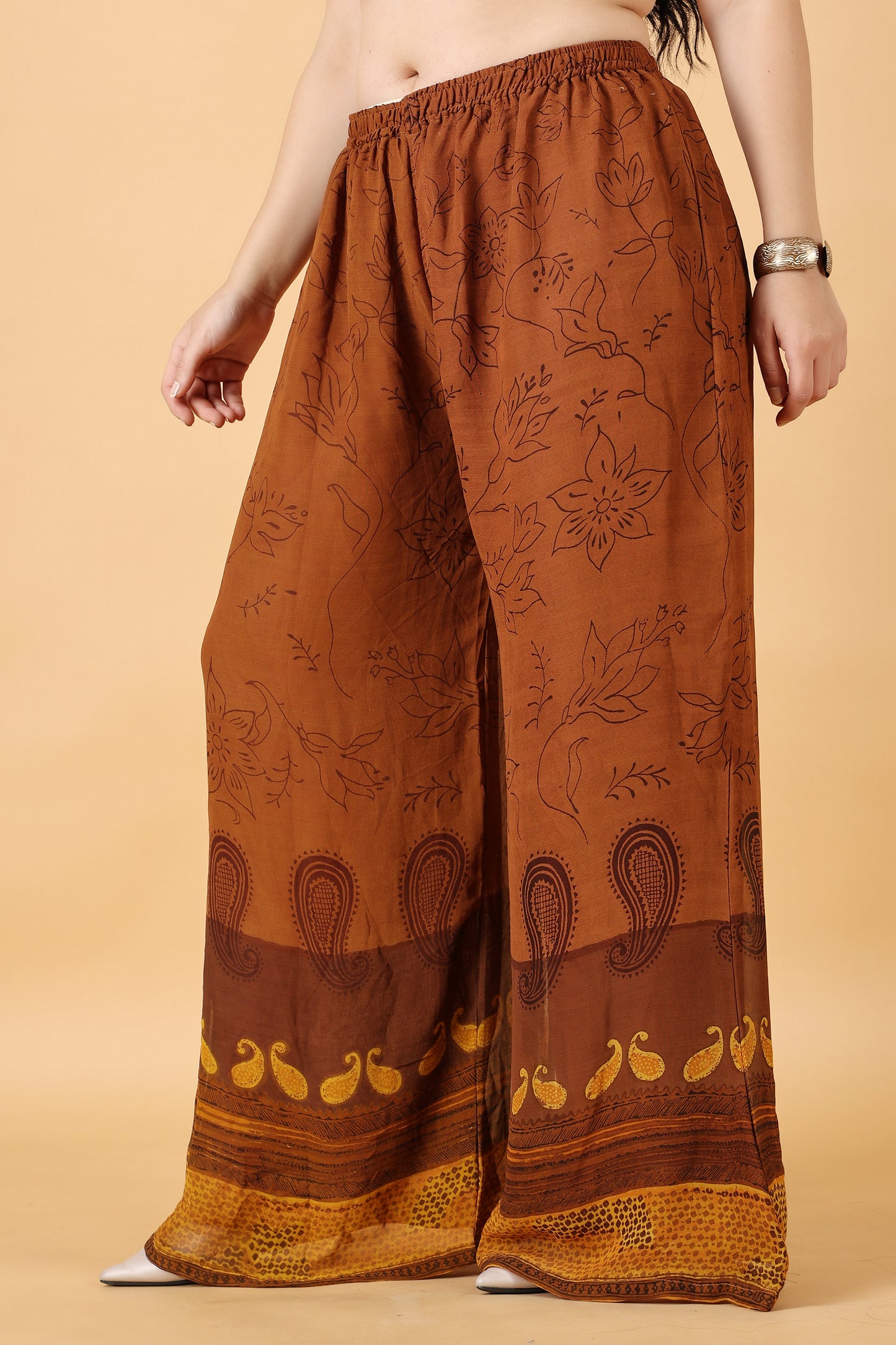 Brown Bordered Georgette Palazzo