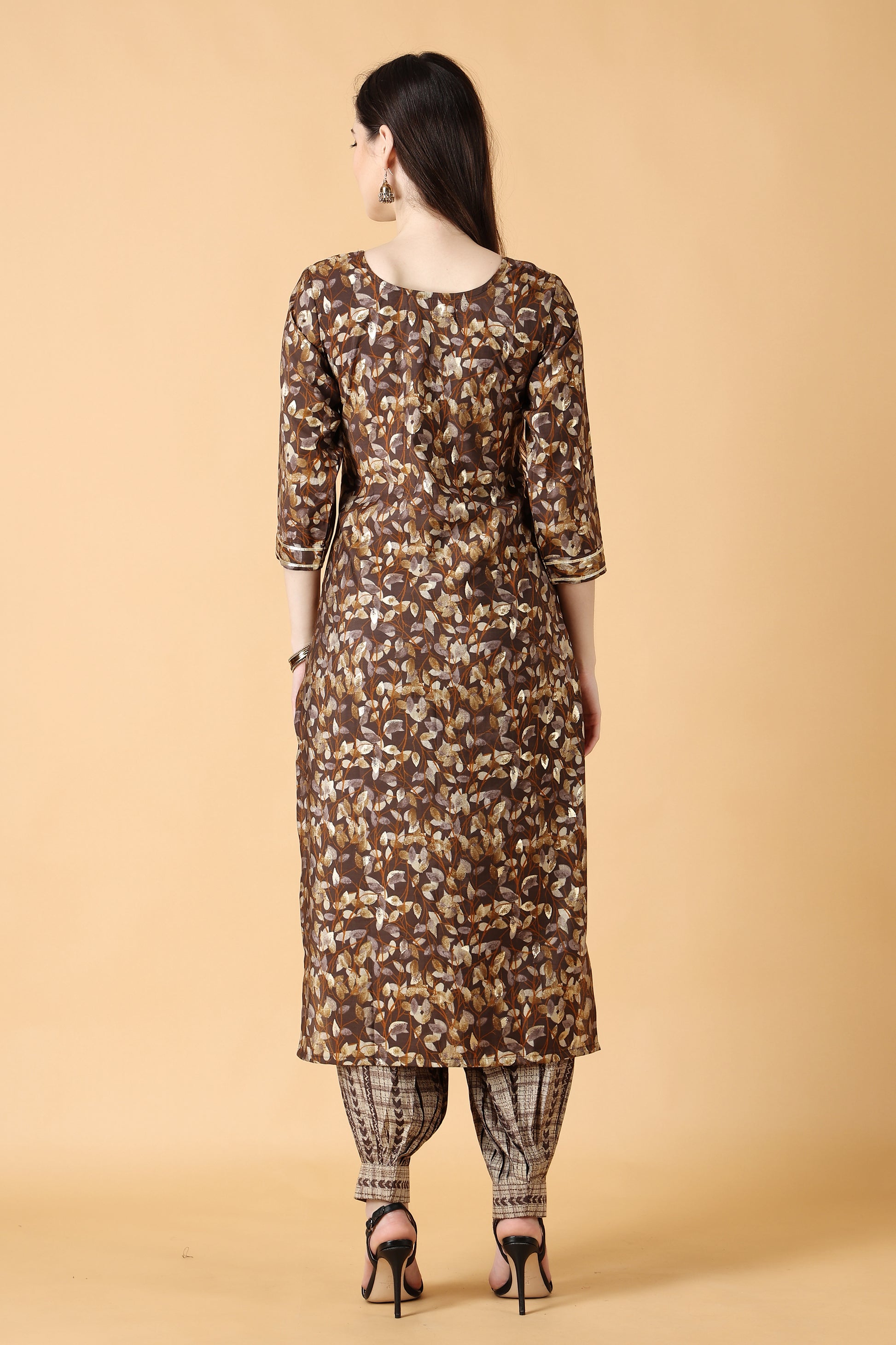 Women Plus Size Brown Printed Afghani online kurti set | Apella