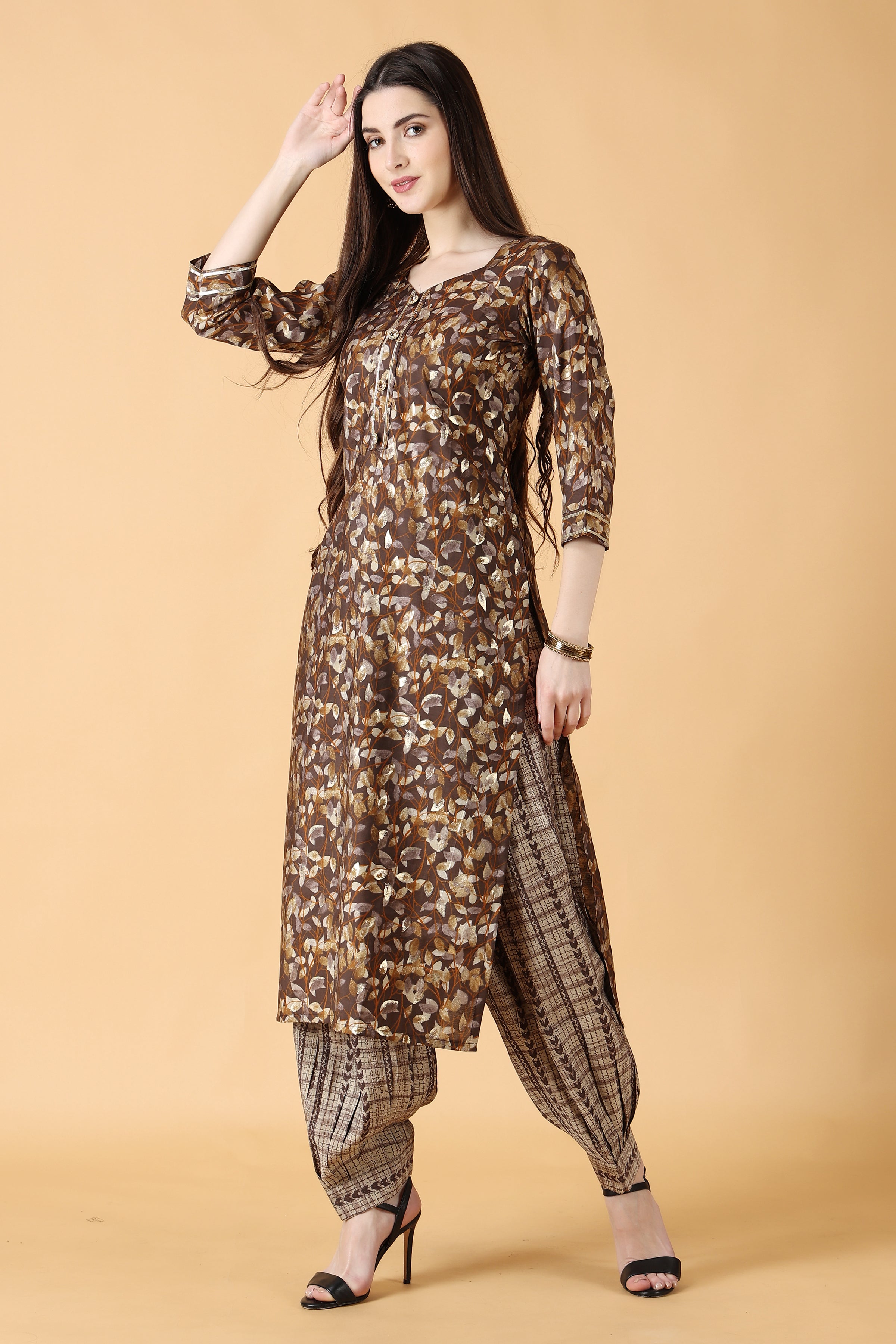 Yellow Cotton Afghani Kurti With Pant  Dupatta Set  Niharika Style