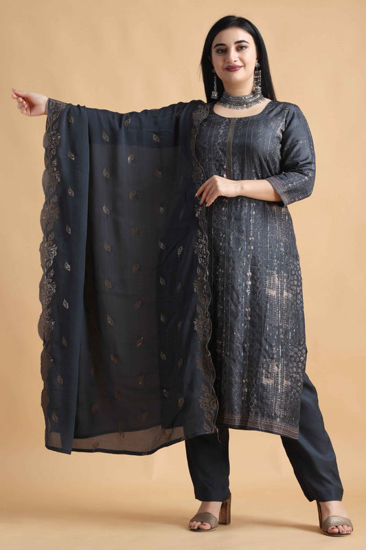Buy Plus Size ​Gravel Grey Digital Printed Suit At Apella | Sizes XS to 10 XL | India | Free Delivery | Customized