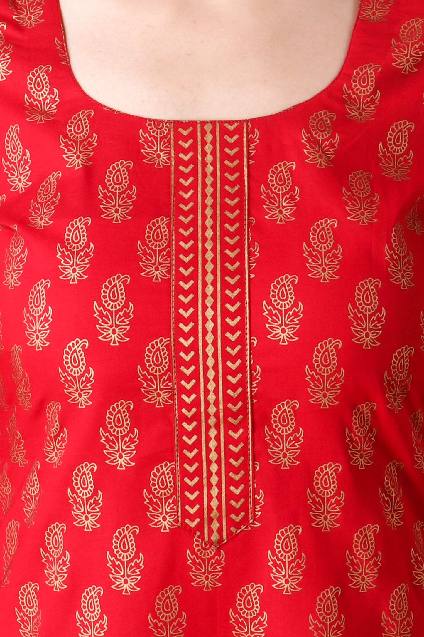 All Size, Cotton, foil print, Kurta Set, Palazzo Suit, Plus Size, red, round neckline, sharara, white