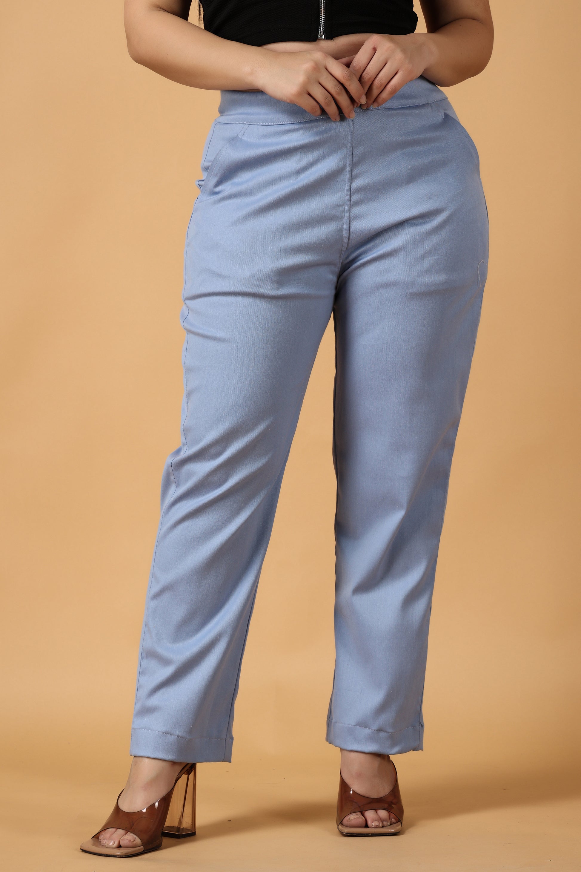 Women Plus Size Powder Blue Lycra bottom wear for women | Apella