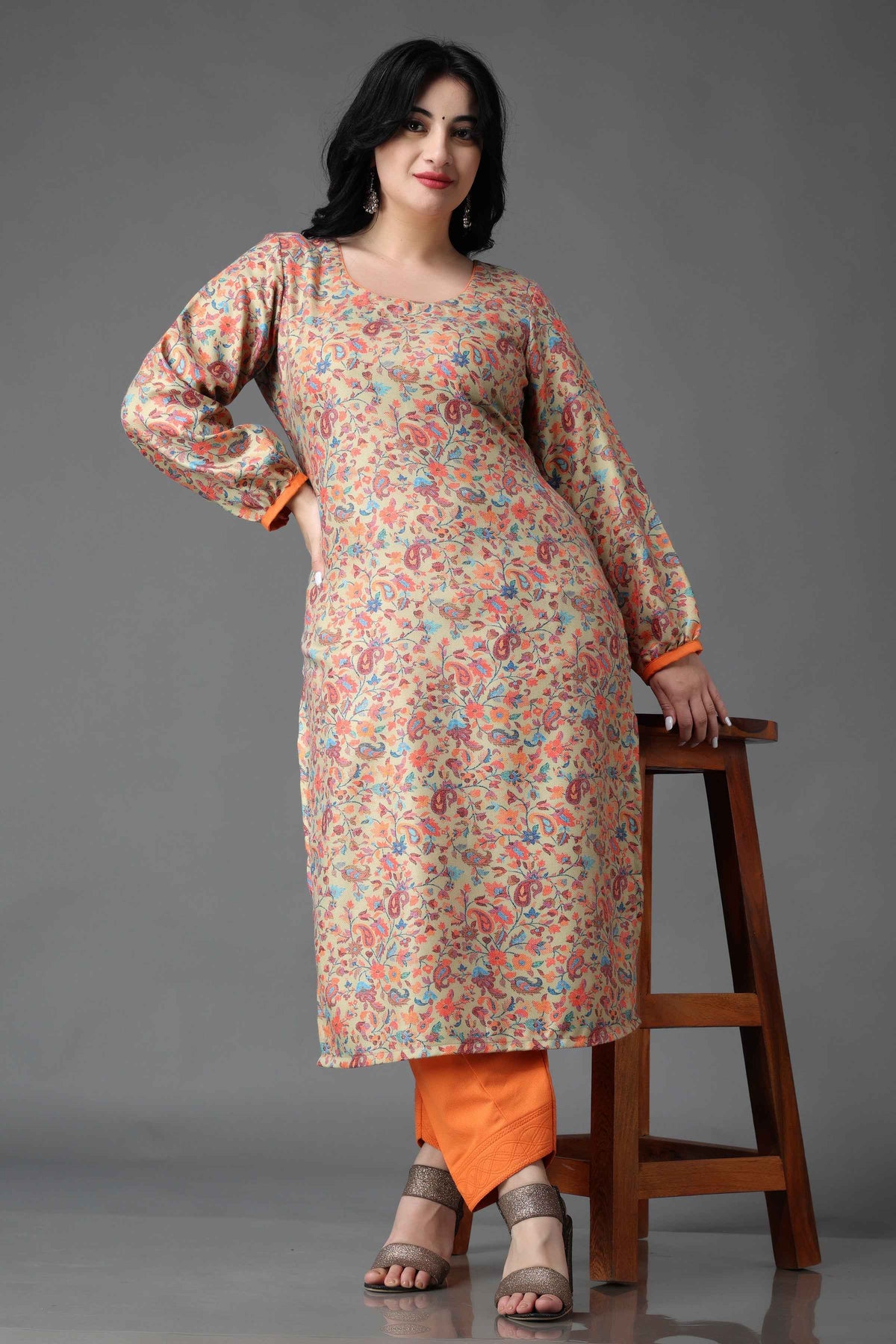Buy Plus Size ​Autumn Peach Woollen Kurta Set At Apella | Sizes XS to 10 XL | India | Free Delivery | Customized