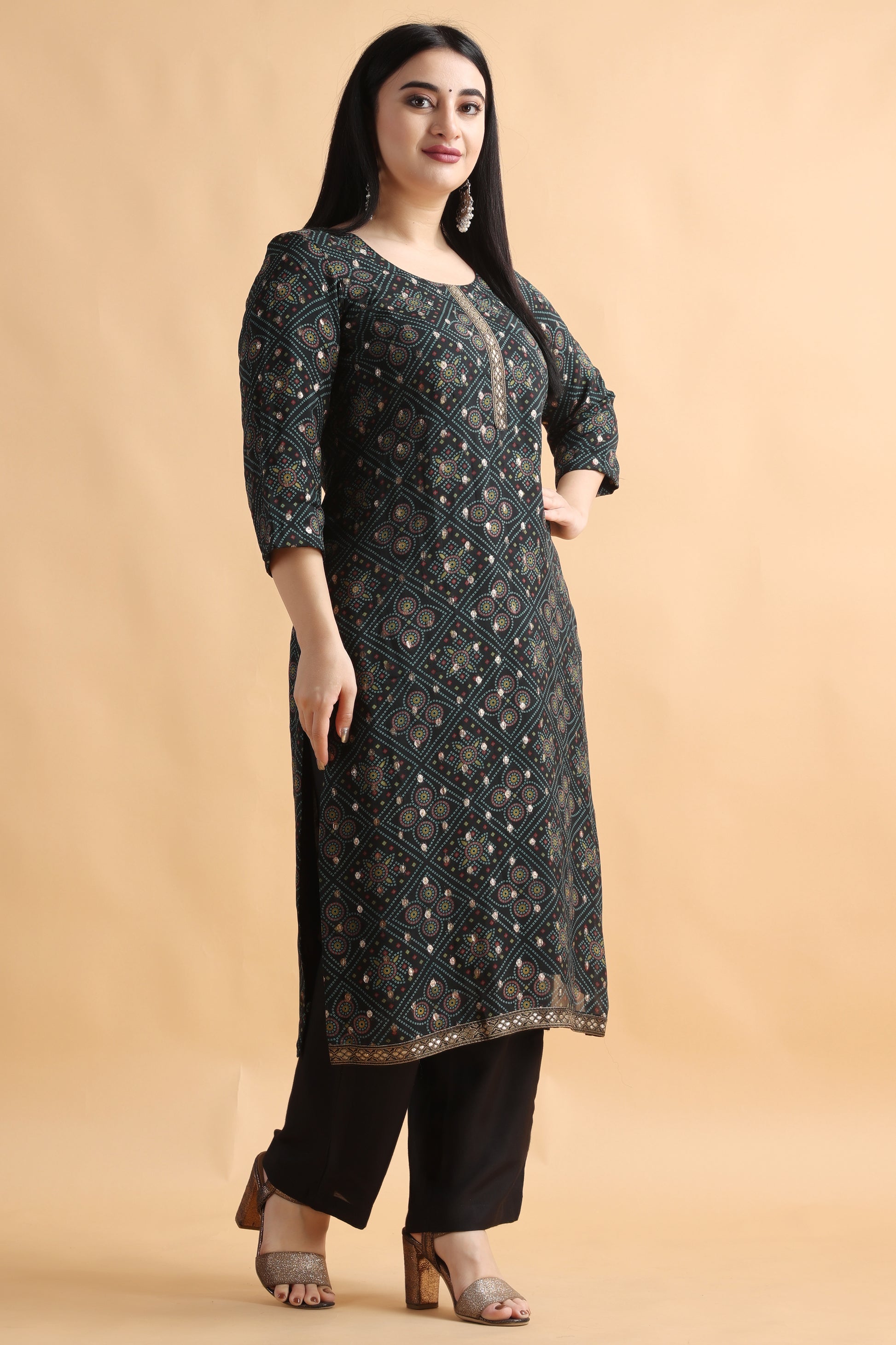 Women Plus Size Black Silk party wear silk suit | Apella