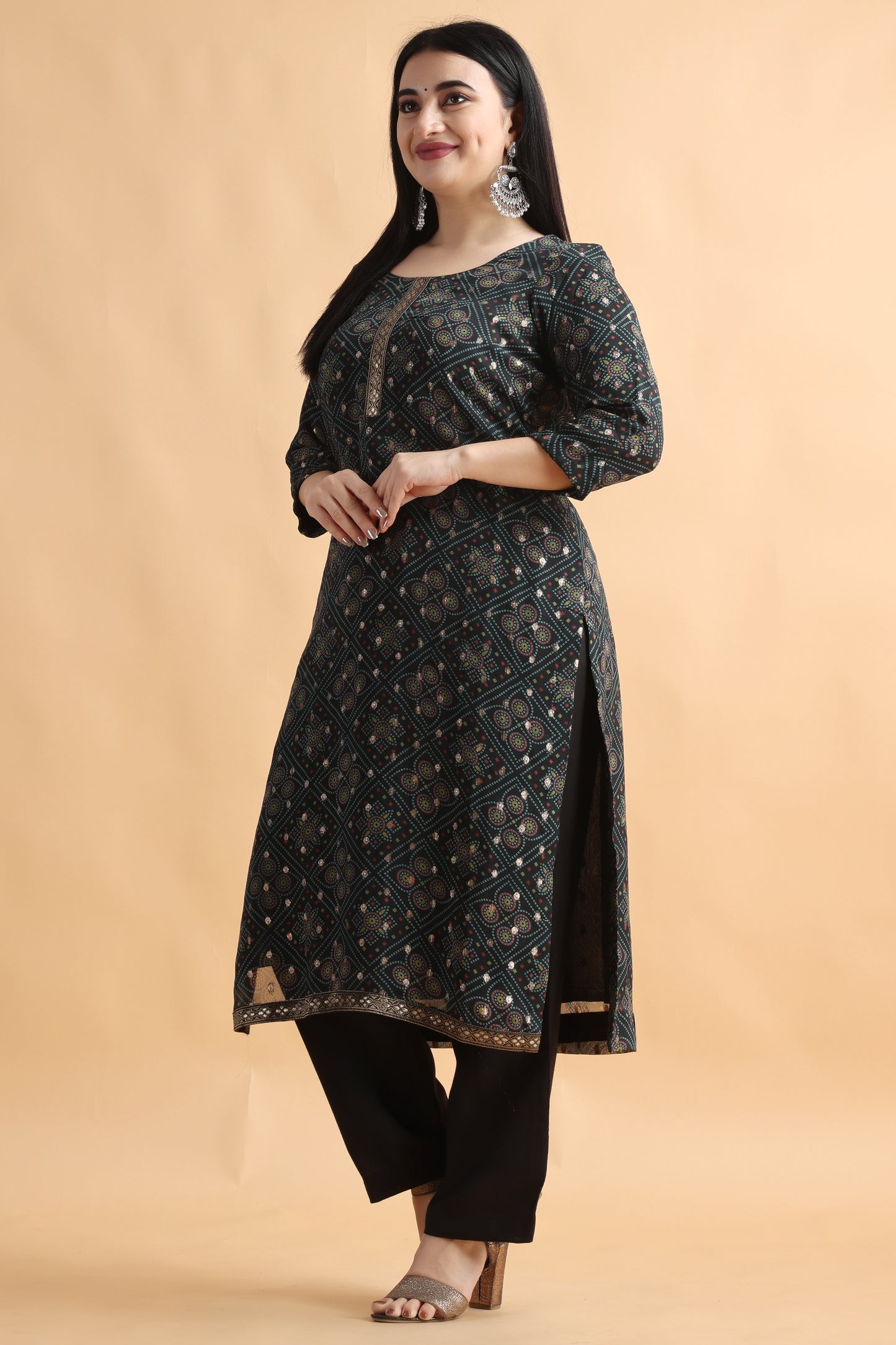 Women Plus Size Black Silk party wear silk suit | Apella