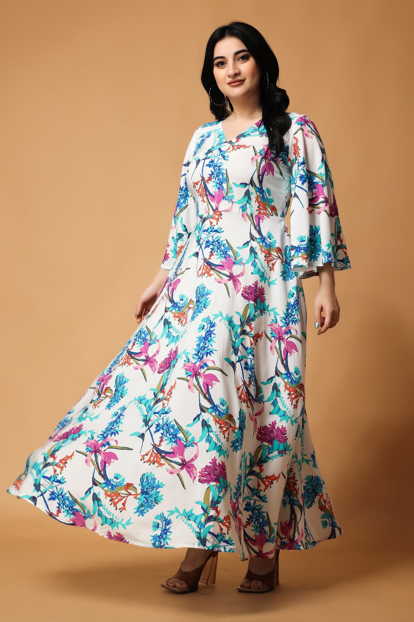 Summer Blooms Rayon Maxi Dress