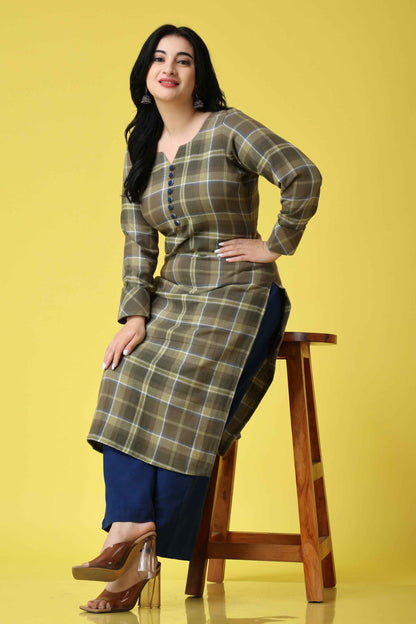 Buy Plus Size ​Vintage Green Woollen Kurta At Apella | Sizes XS to 10 XL | India | Free Delivery | Customized